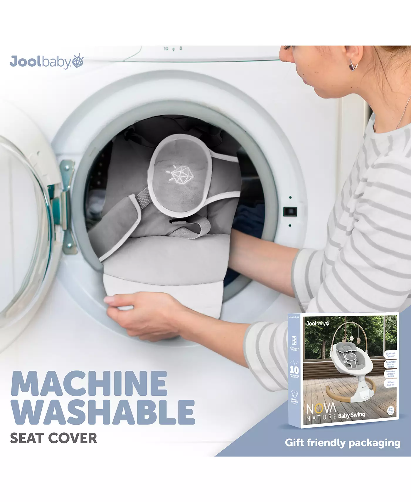 Детские качели Jool Baby Nova Nature для новорожденных – игрушки из натурального дерева, электрические моторизованные детские качели, музыка по Bluetooth