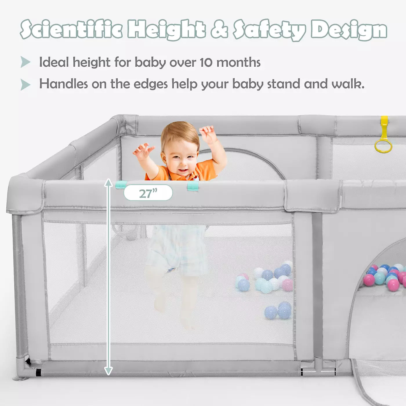 Детский манеж Costway, большой безопасный игровой центр с 50 мячами Ocean Balls