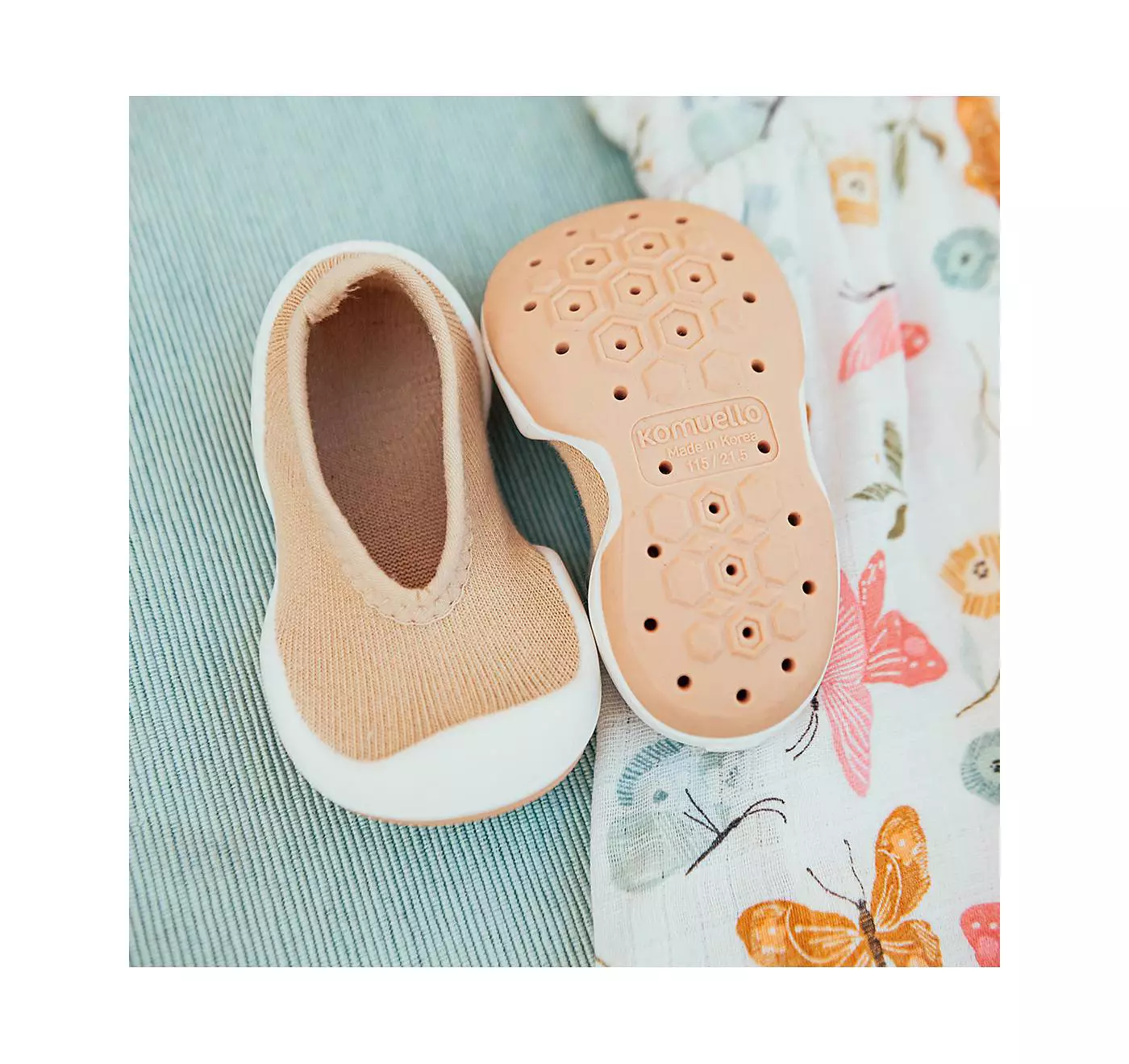 Komuello Младенческая Девочка Мальчик Дышащие Моющиеся Нескользящие Носки Туфли Плоские - Латте