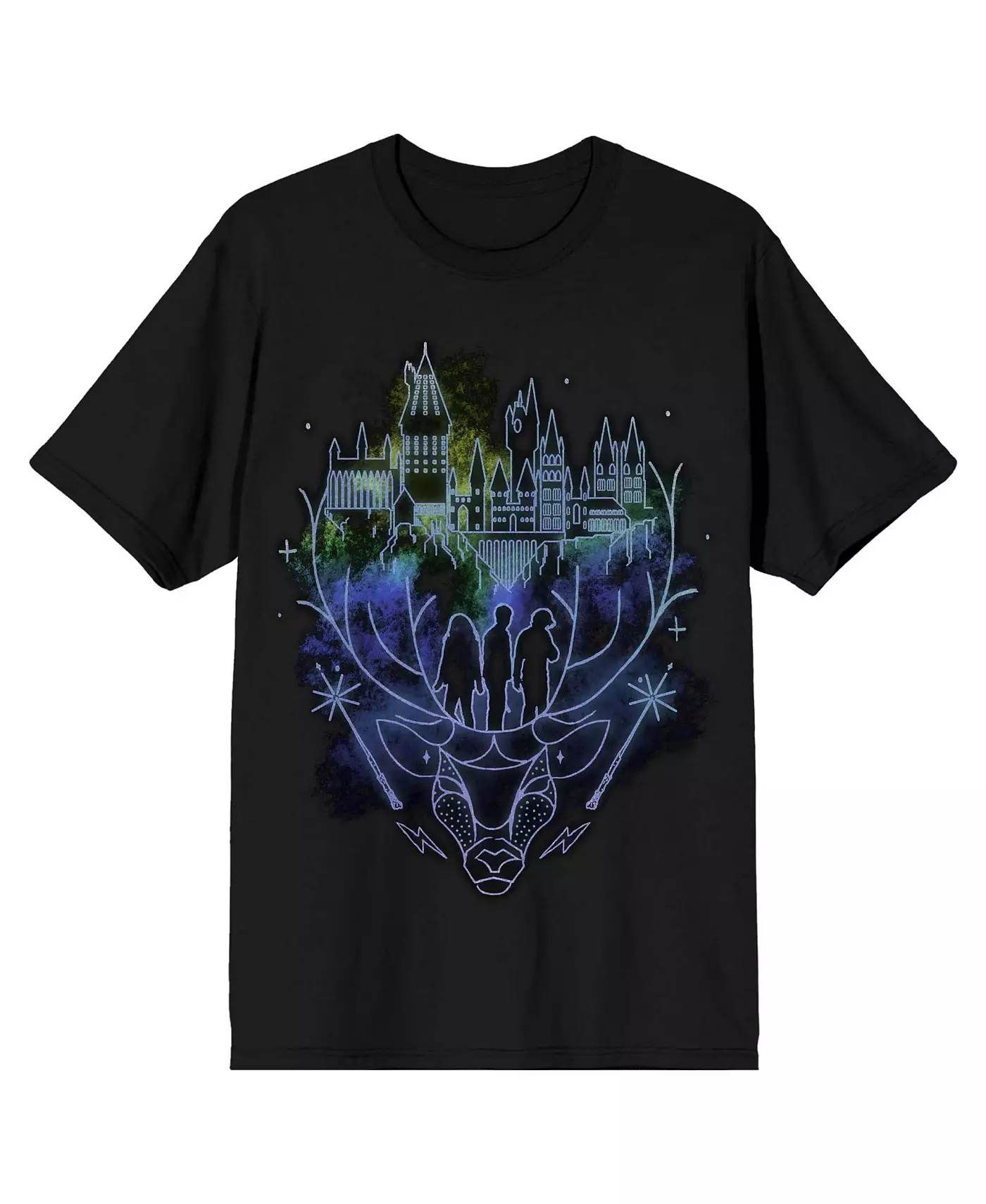 Мужская футболка с рисунком линии патронуса Гарри Поттера Хогвартса, черная, размер средний