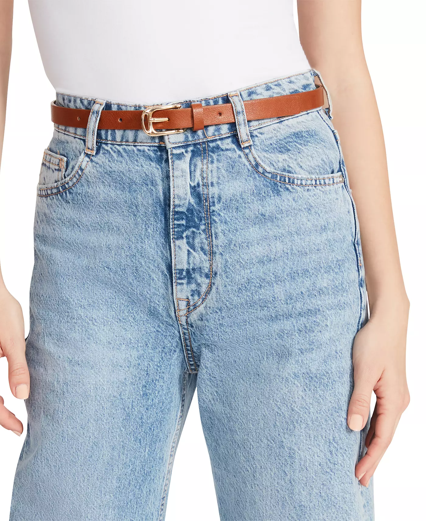 Комплект из двух ремней Steve Madden для женщин, черный и коньячный, из искусственной кожи