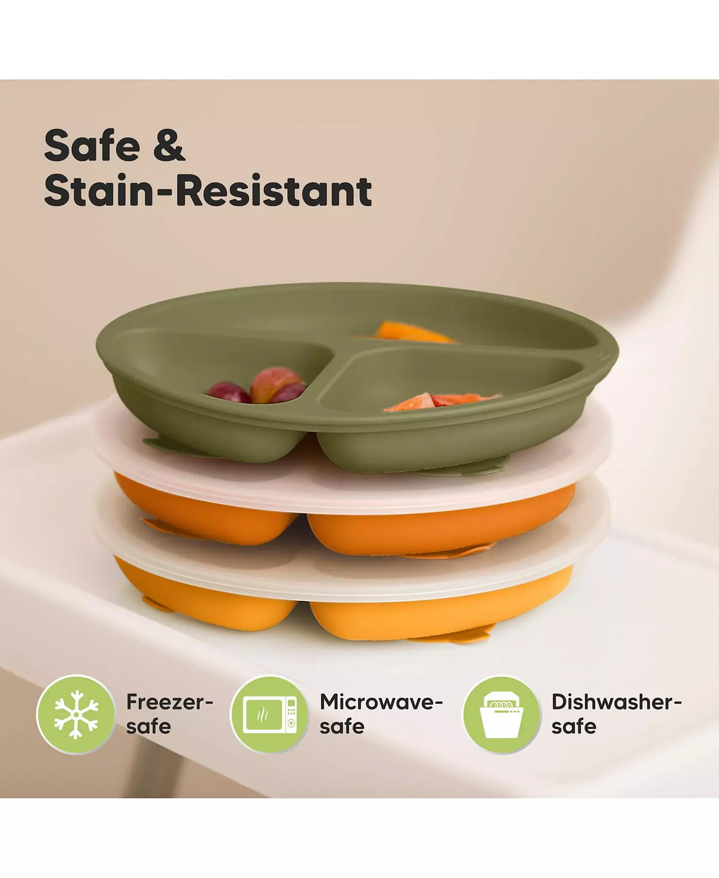 Упаковка из 3 тарелок KeaBabies Prep на присосках с крышками, 100% силикон, детские тарелки с крышкой, без бисфенола А, разделенные детские тарелки