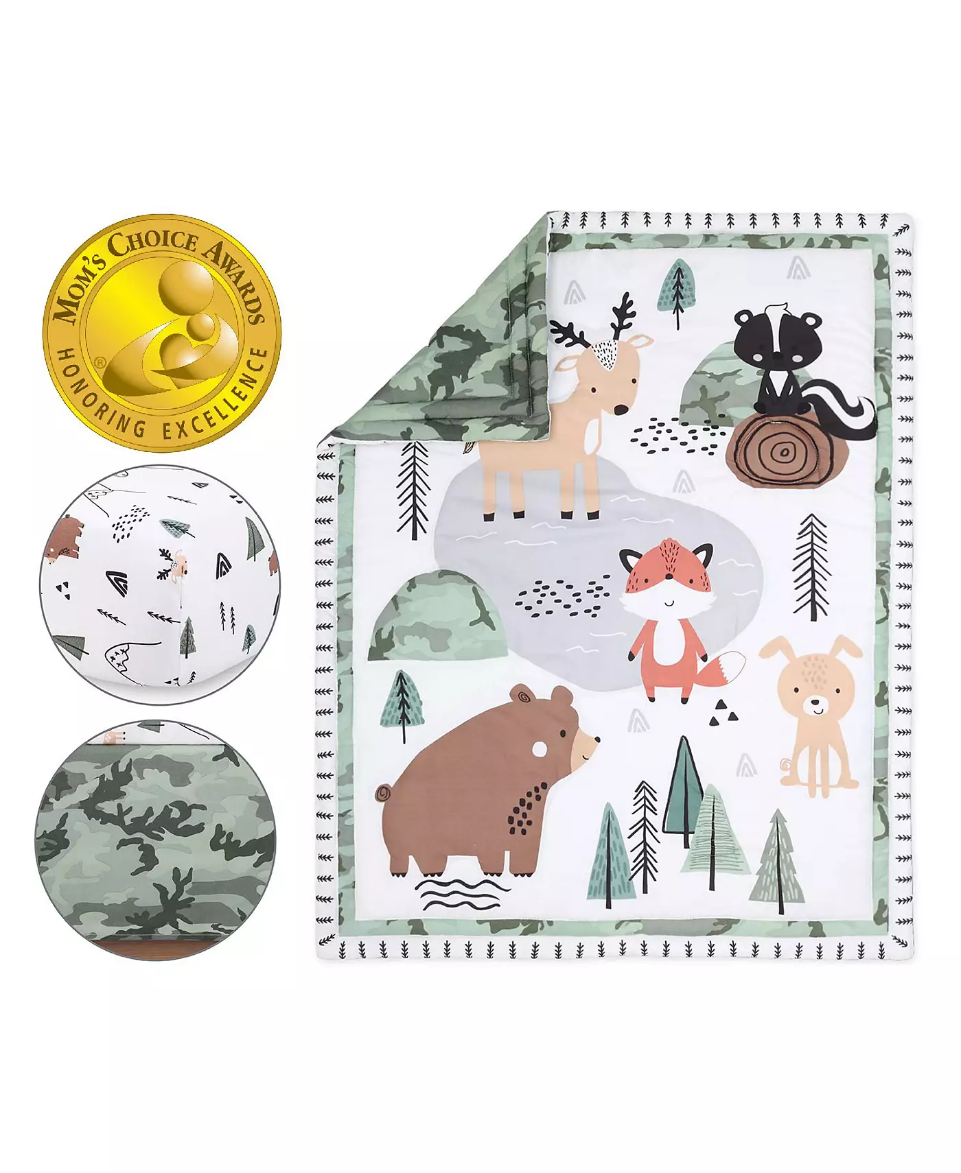 Комплект постельного белья для детской кроватки Peanutshell Woodland Camo из 7 предметов и 4 пачки простыней