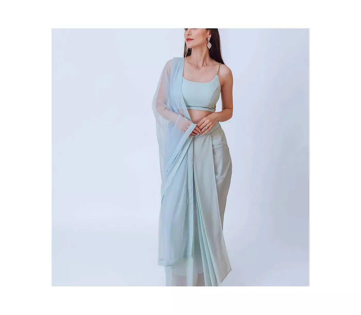 RAAS Женская небесно-голубая блестящая плиссированная юбка-дхоти и декорированная блузка в комплекте