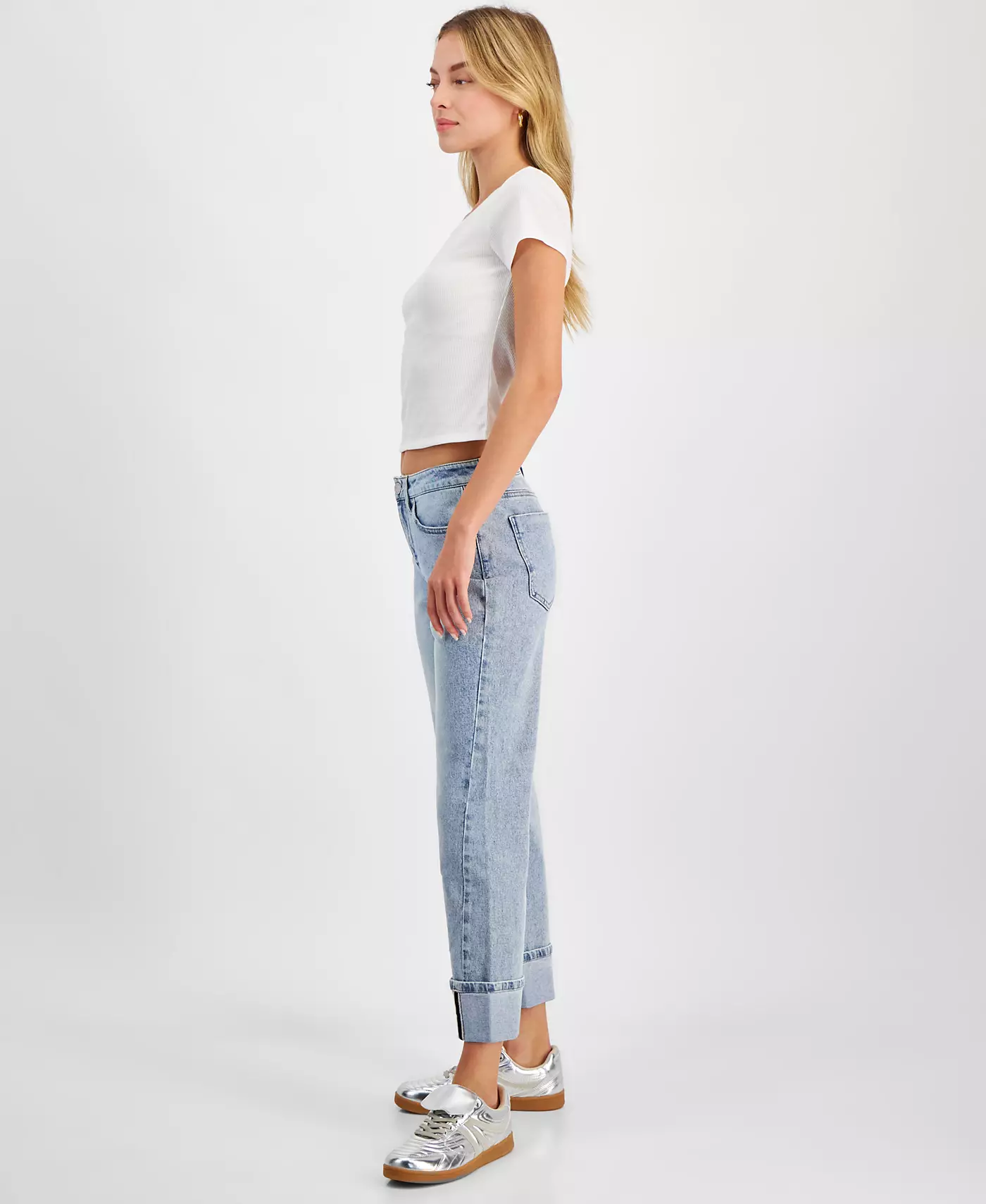 Джинсы-капри Indigo Rein Juniors с выцветшими манжетами и средней посадкой