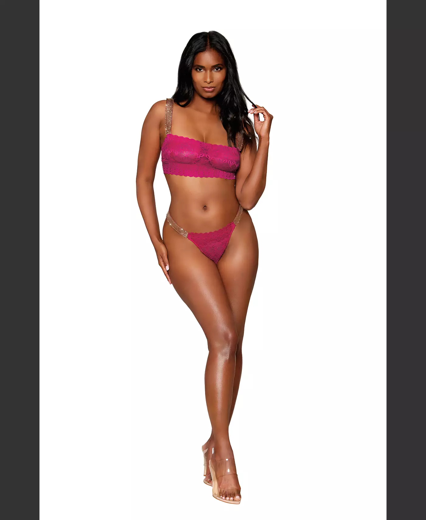 Комплект бюстгальтера-бралетта Dreamgirl из эластичного кружева и стрингов в тон