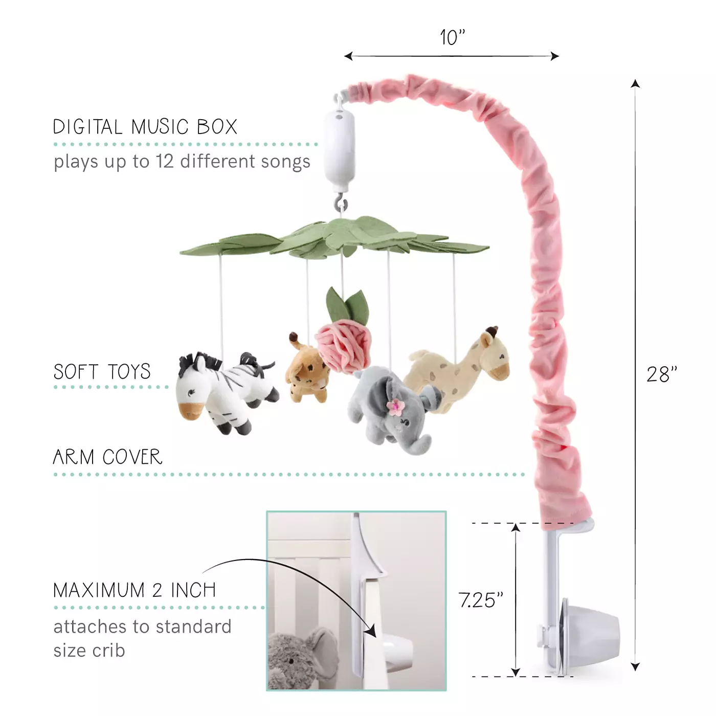 Музыкальный мобиль для детской кроватки Peanutshell Wildest Dreams Pink для девочек