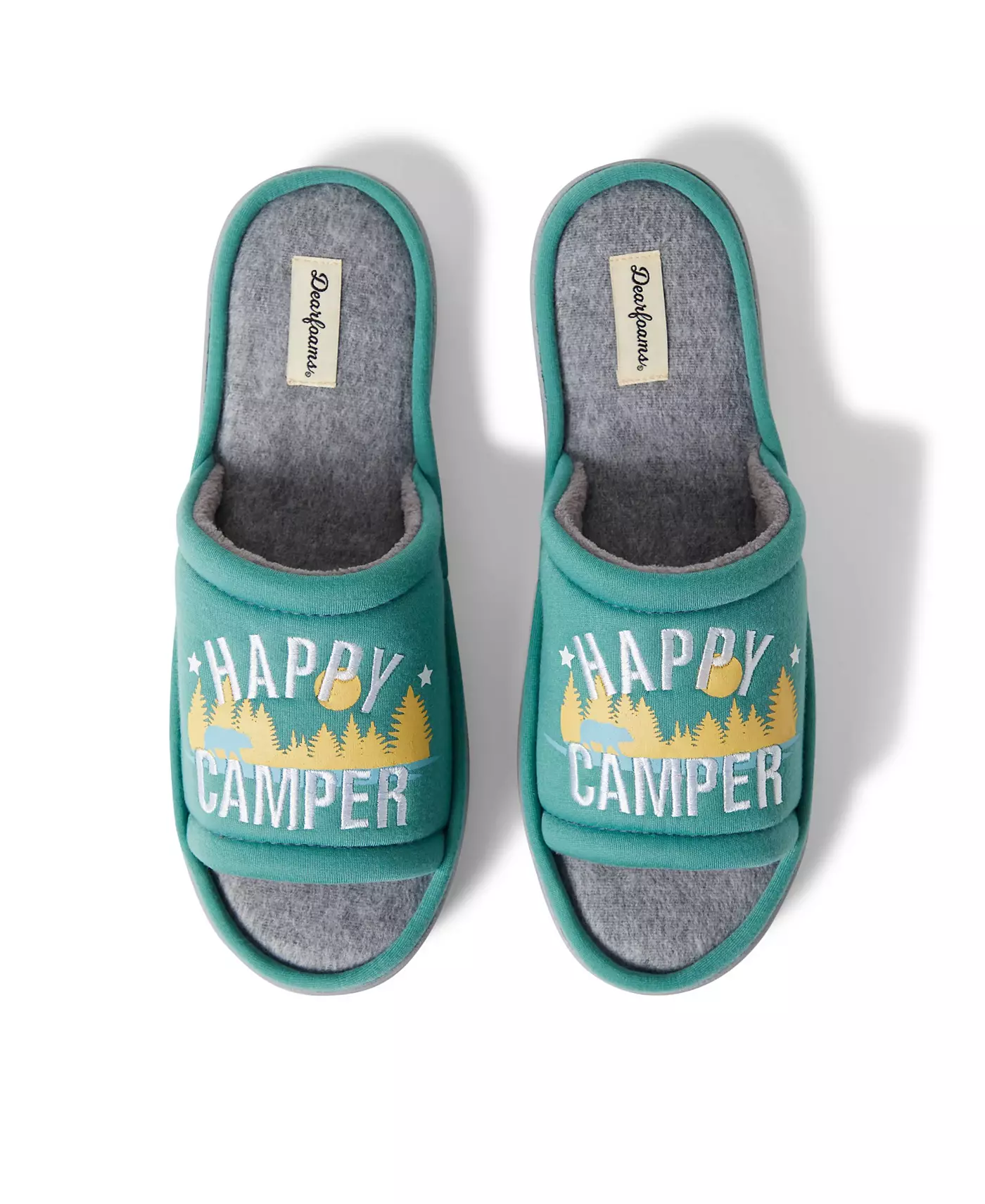 Мужские тапочки Dearfoams Men s Lennox Happy Camper Knit Shower Slide House Slipper
