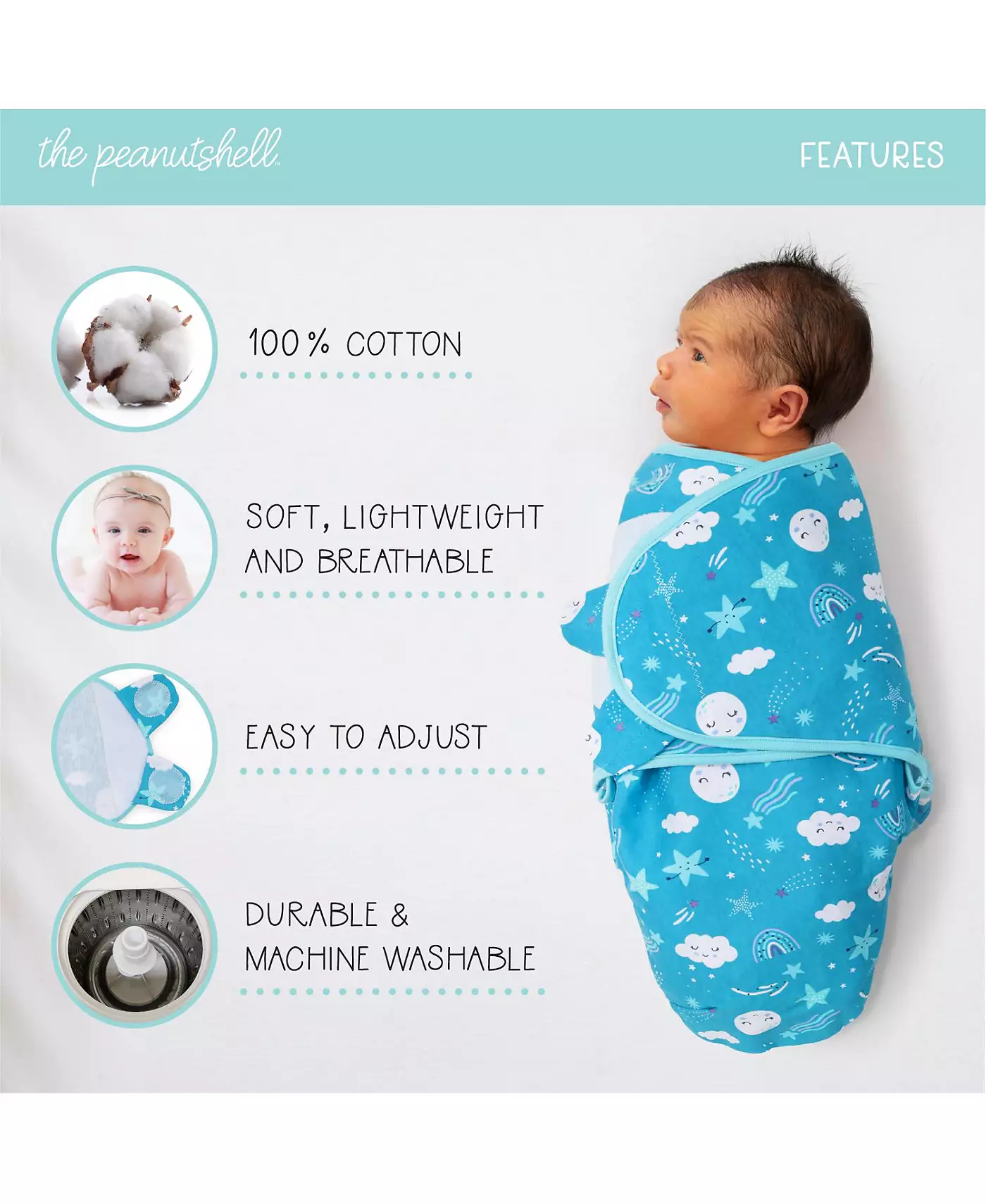 Пеленки для новорожденных Peanutshell для мальчиков и девочек, набор из 3 штук, Twinkle