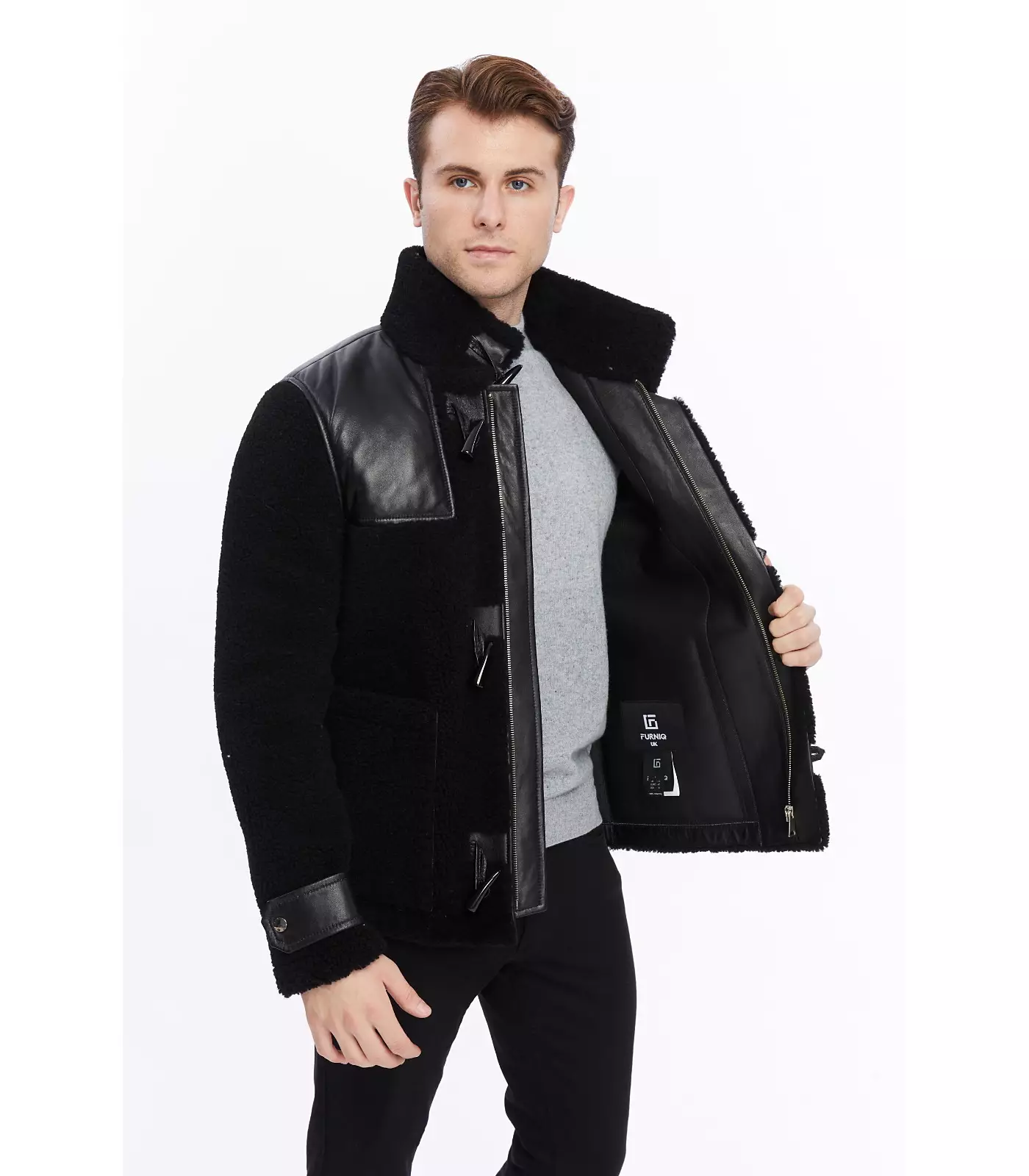 Мужская куртка Furniq UK из натуральной кожи, черная