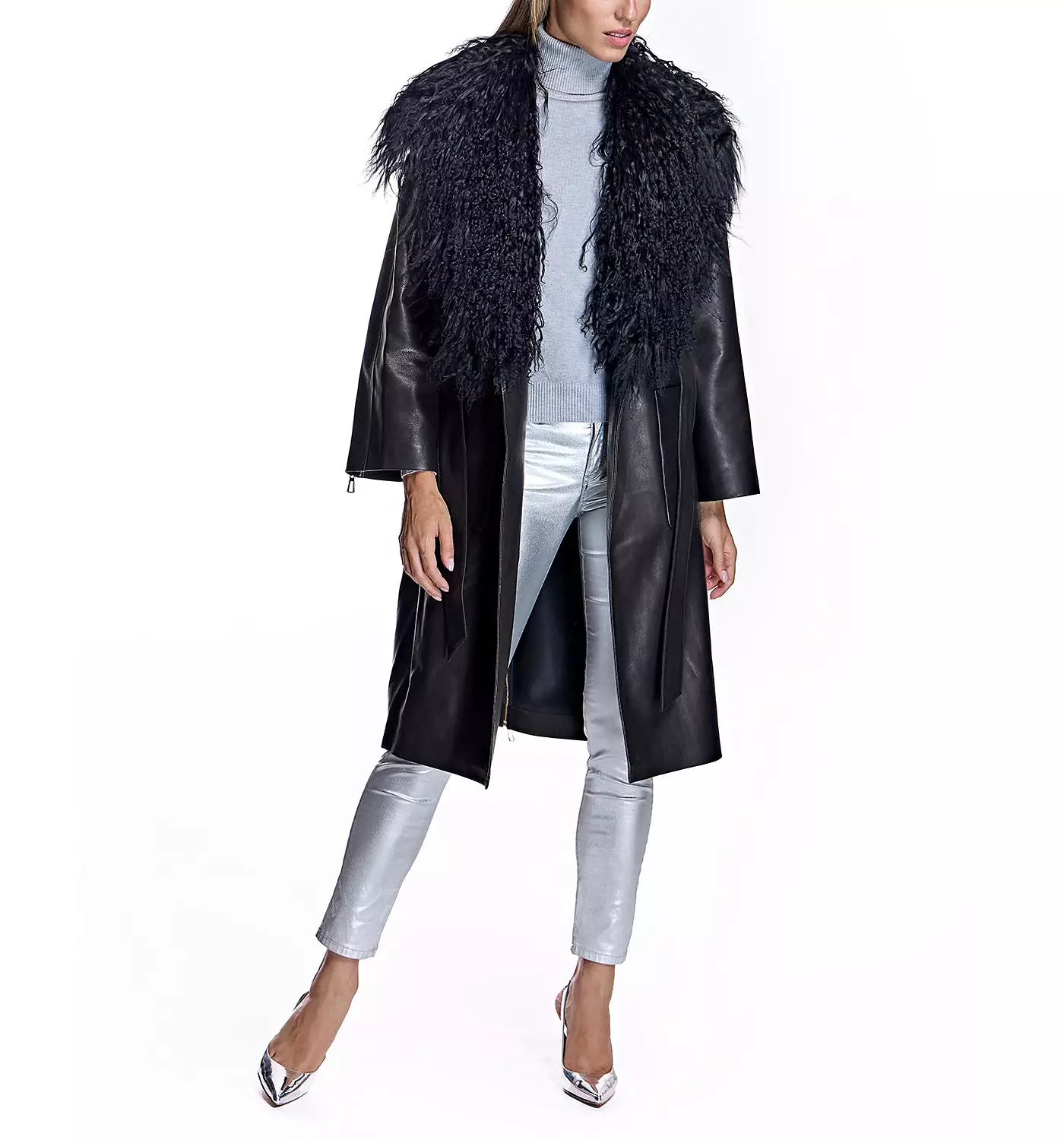 Женское кожаное пальто Julia & Stella By Maximilian с отделкой из овчины