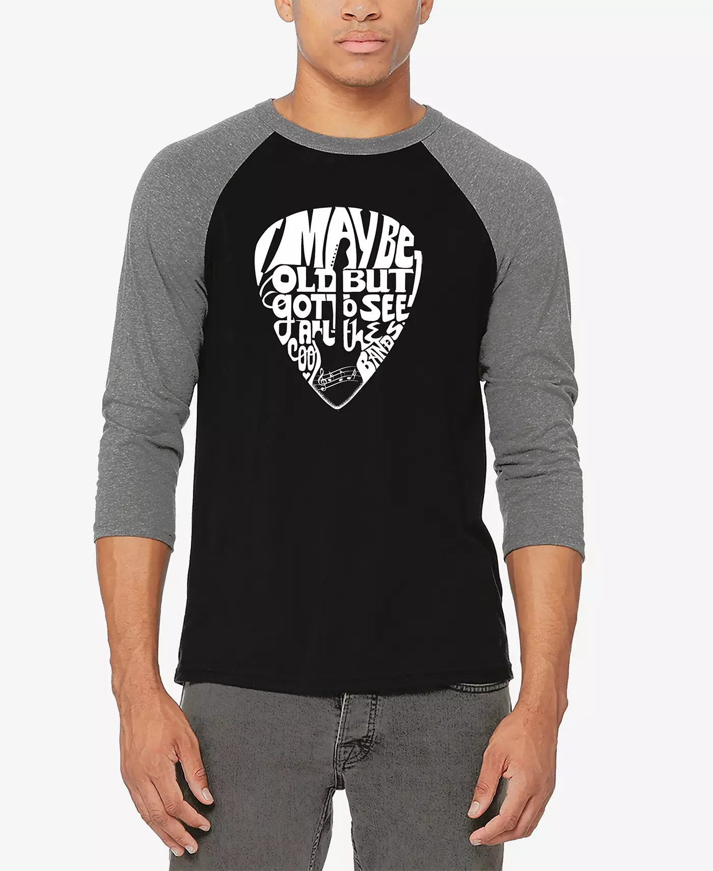 Футболка мужская LA Pop Art с рукавами реглан и медиатором для гитары, бейсбольная, с надписью Word Art