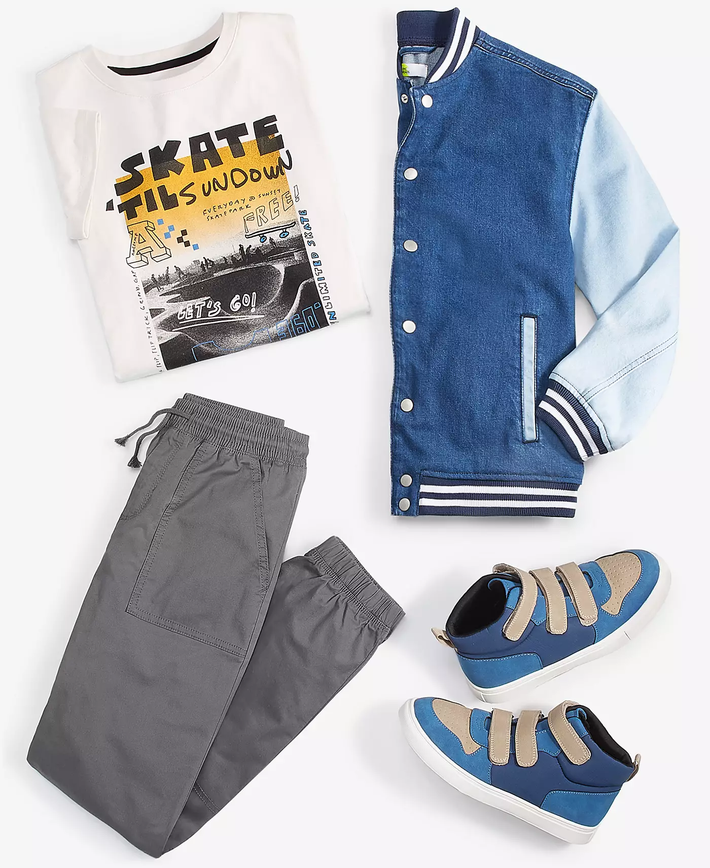 Джинсовая университетская куртка Epic Threads для маленьких и больших мальчиков, футболка для скейтбординга и джоггеры из твила