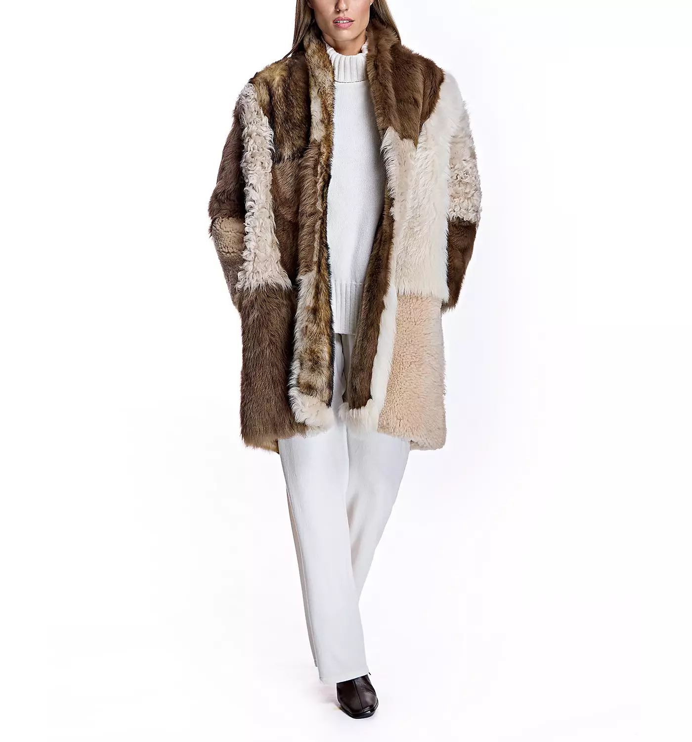 Женское пальто из овчины в стиле пэчворк Julia & Stella By Maximilian