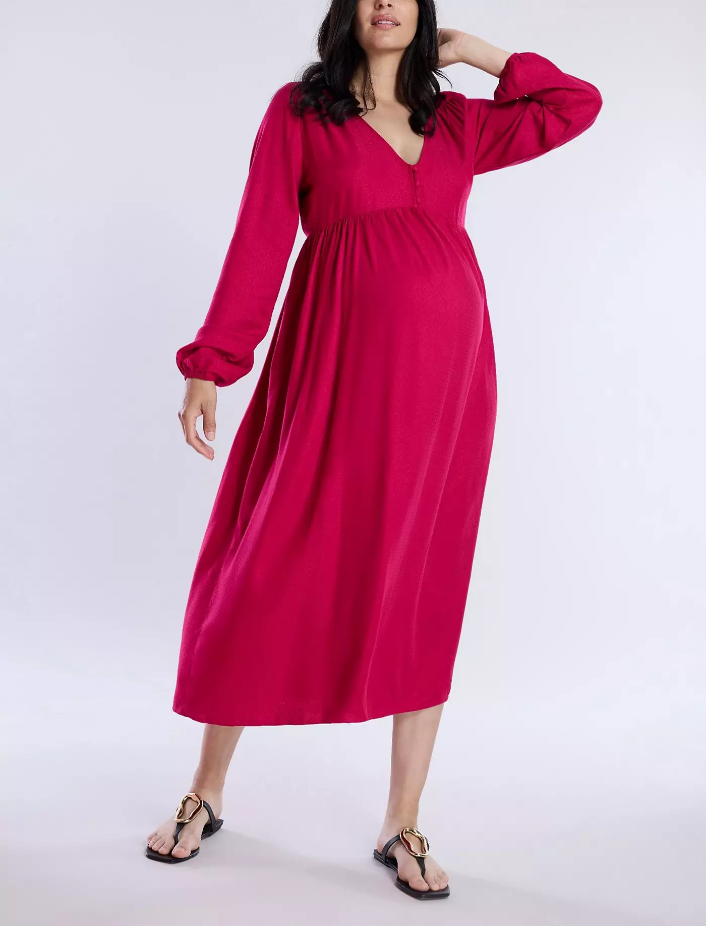 Материнство для беременных женское платье миди с длинным рукавом и пуговицами спереди для беременных - Материнство для беременных