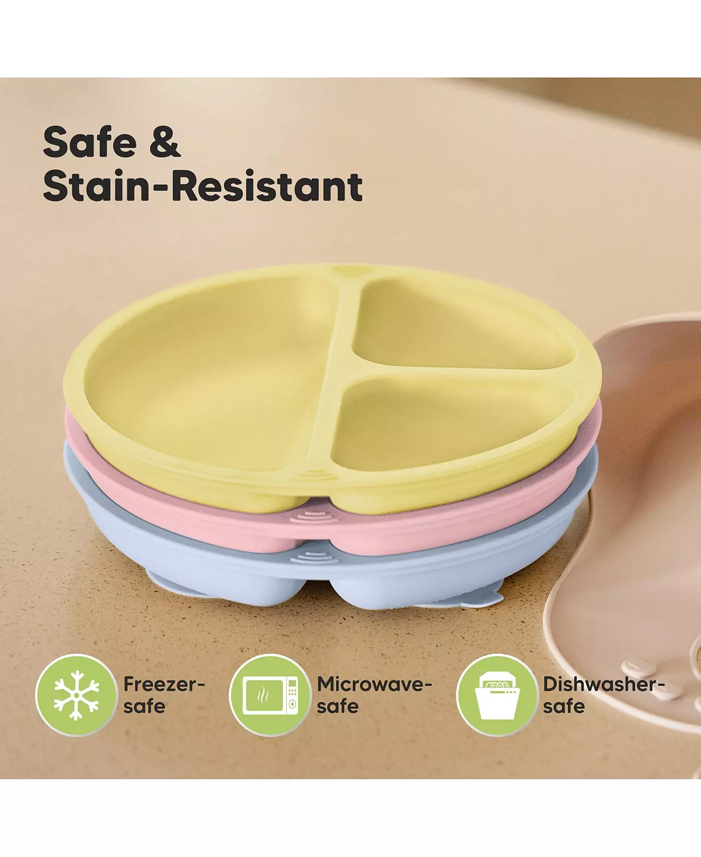 Упаковка из 3 тарелок с присосками для малышей KeaBabies, 100% силикон, детские тарелки с разделителями, без бисфенола-А, с присоской