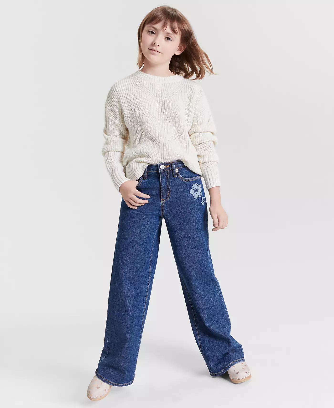 Свитер-пуловер Epic Threads Big Girls с металлическим узором и широкие джинсы Bromley, созданные для Macy's