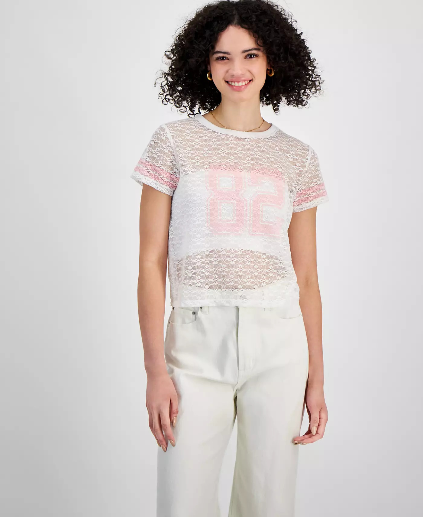 Футболка с короткими рукавами из кружева Madden Girl Juniors' Varsity