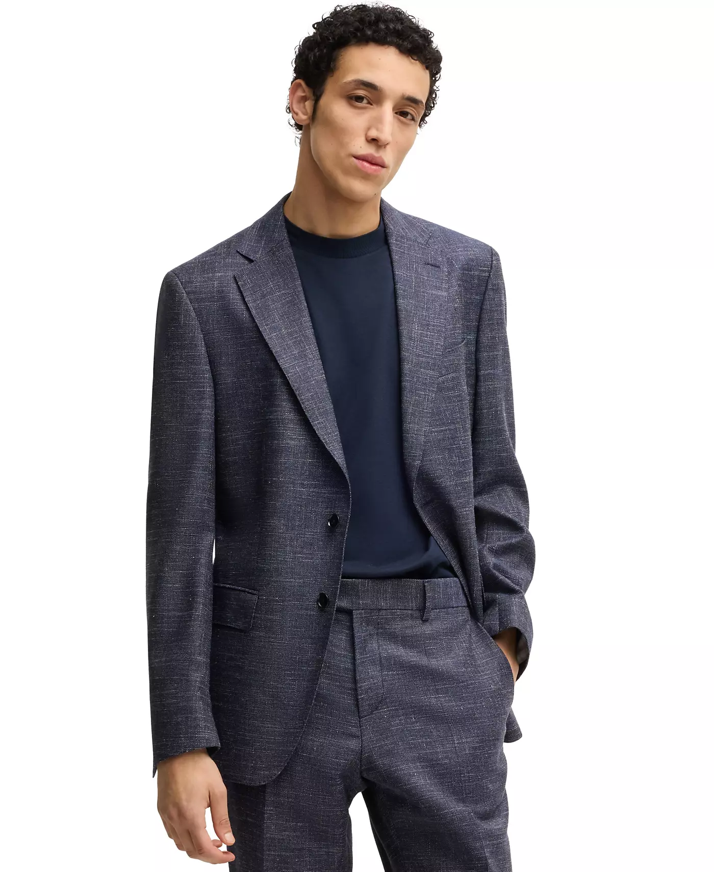 Мужской приталенный пиджак Hugo Boss из шерстяной смеси с узором