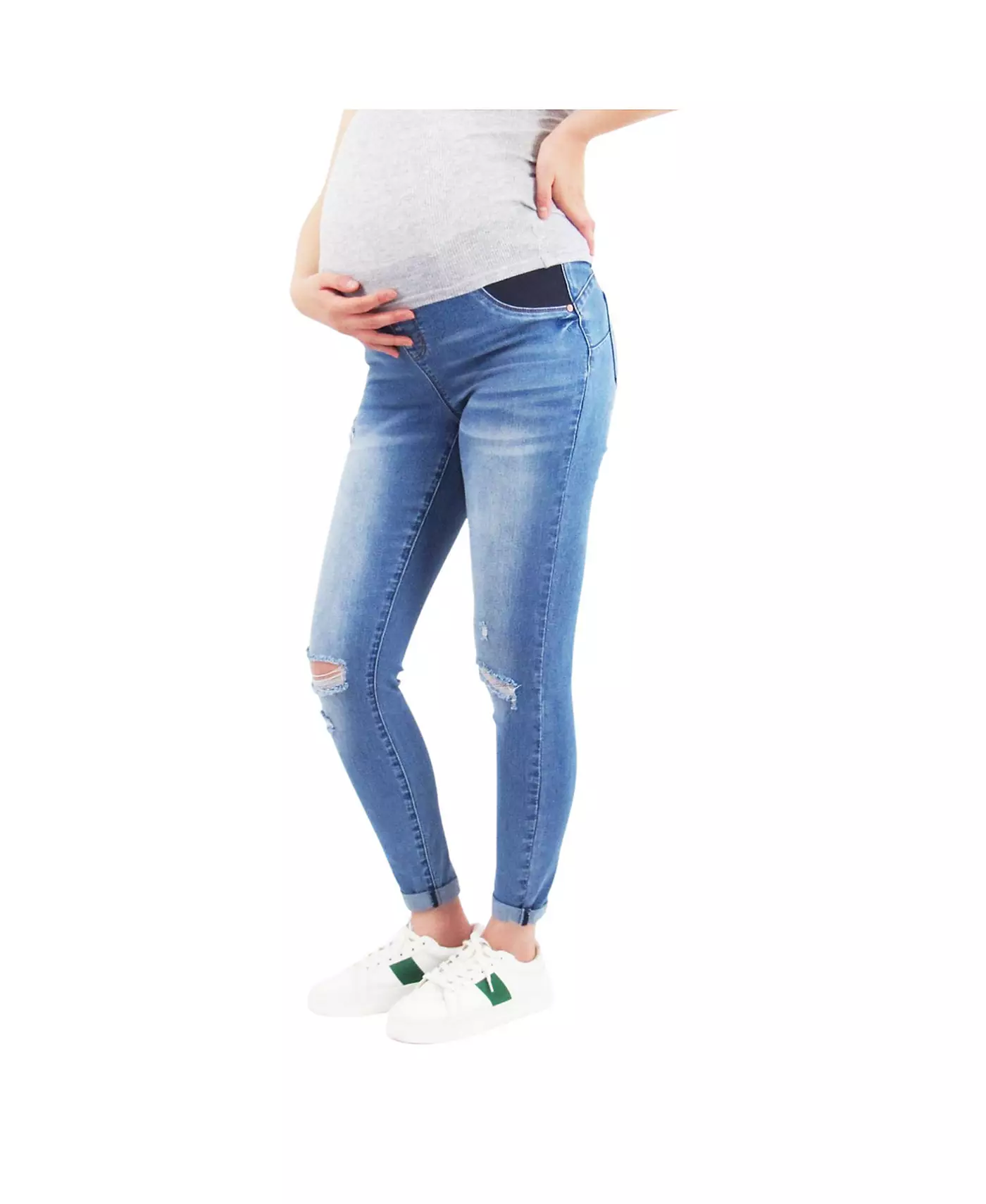 Джинсы для беременных Indigo Poppy Light Wash Butt Lifter с потертостями и поясом для живота