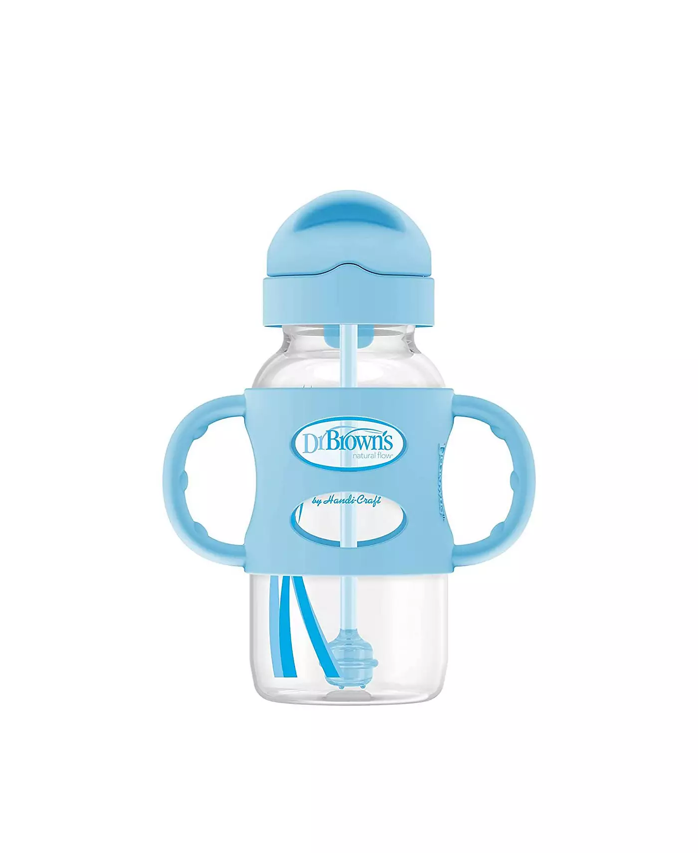 Бутылка-поильник Dr. Browns Baby с широким горлышком и трубочкой, ручки из 100% силикона, 9 унций, синяя