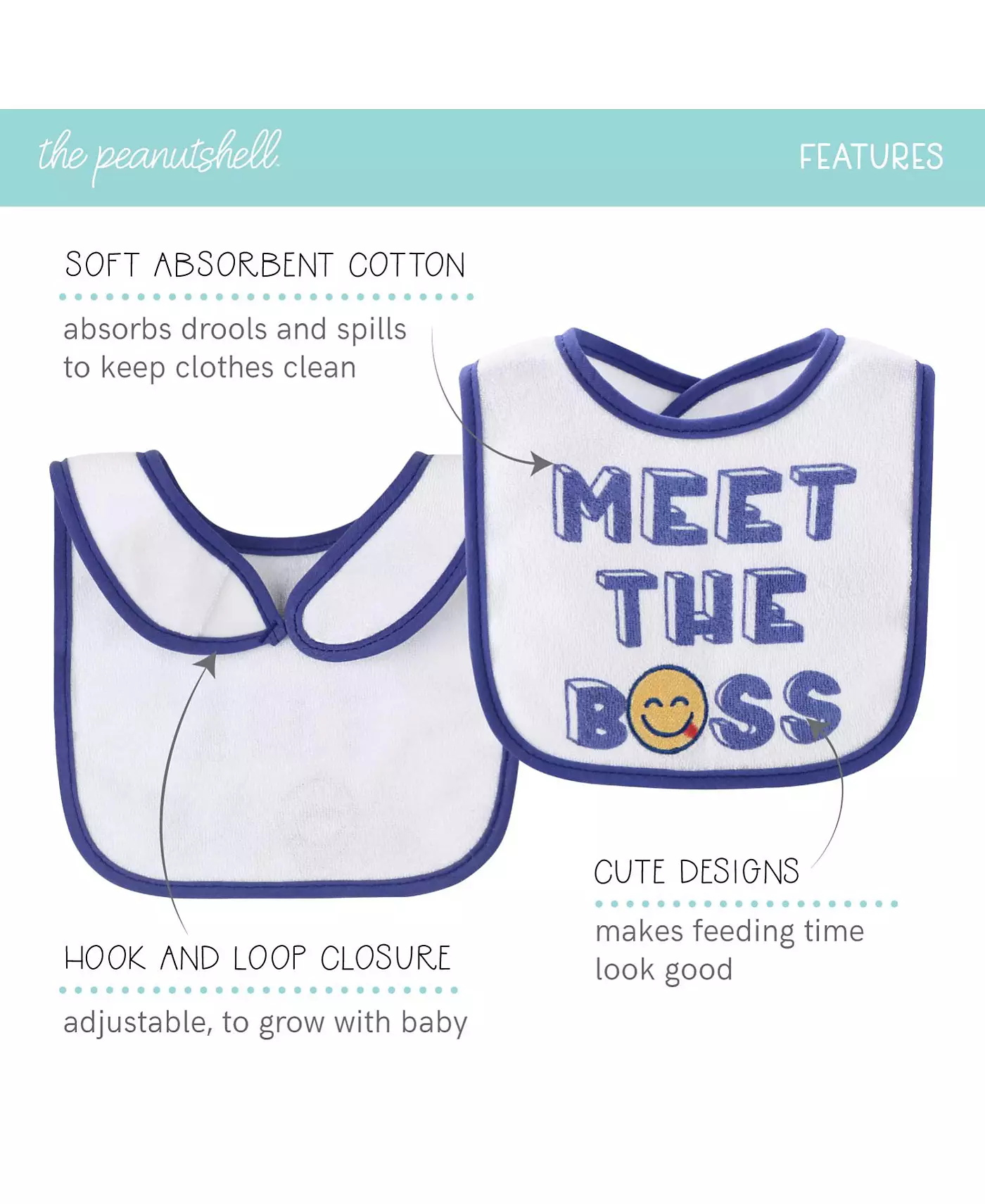 The Peanutshell Oh Boy! Terry Baby Bib, набор из 10 штук, кормление, прорезывание зубов, слюнотечение