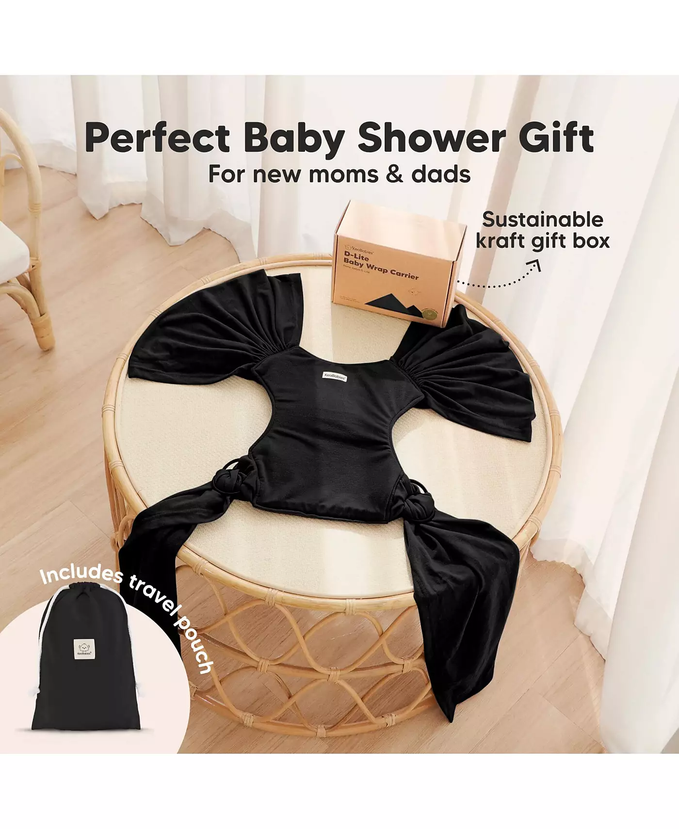 Переноска-кенгуру KeaBabies D-Lite Baby Wrap, регулируемая переноска, слинг для новорожденных, младенцев, малышей весом 7–44 фунта