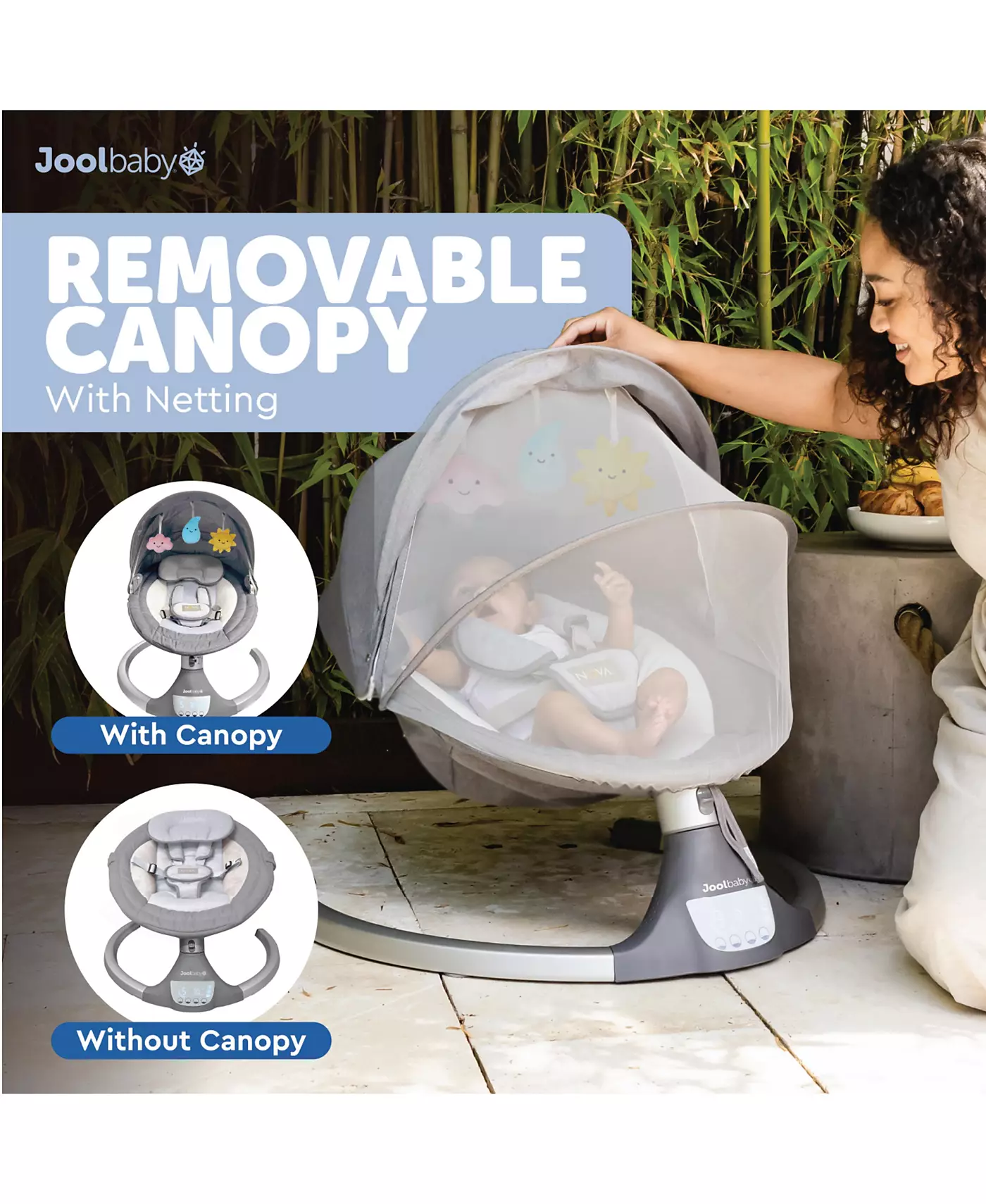 Качели для новорожденных Jool Baby Nova - электрические качели для младенцев с электроприводом, Bluetooth-музыка, 10 предустановленных мелодий, пульт дистанционного управления (обновленная модель, серая)