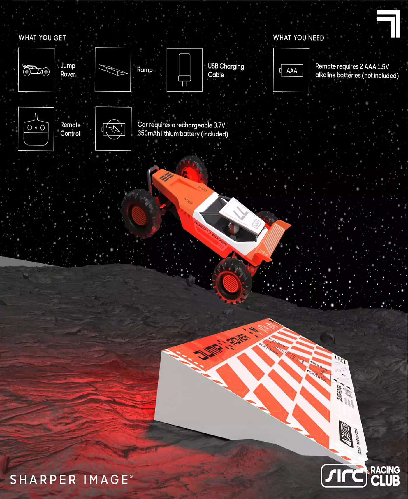 Sharper Image Пульт дистанционного управления Stunt Ramp Перезаряжаемый игрушечный автомобиль Jump Rover, набор из 3 шт.