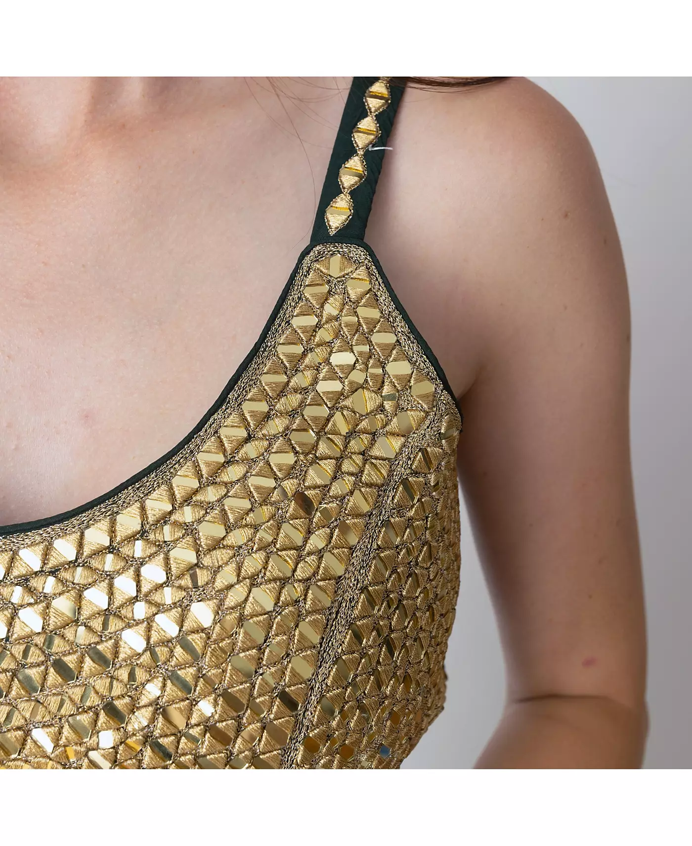 Женский комплект RAAS Lehenga Choli зеленого и золотого цветов с блузкой с зеркальным узором и декорированной дупаттой