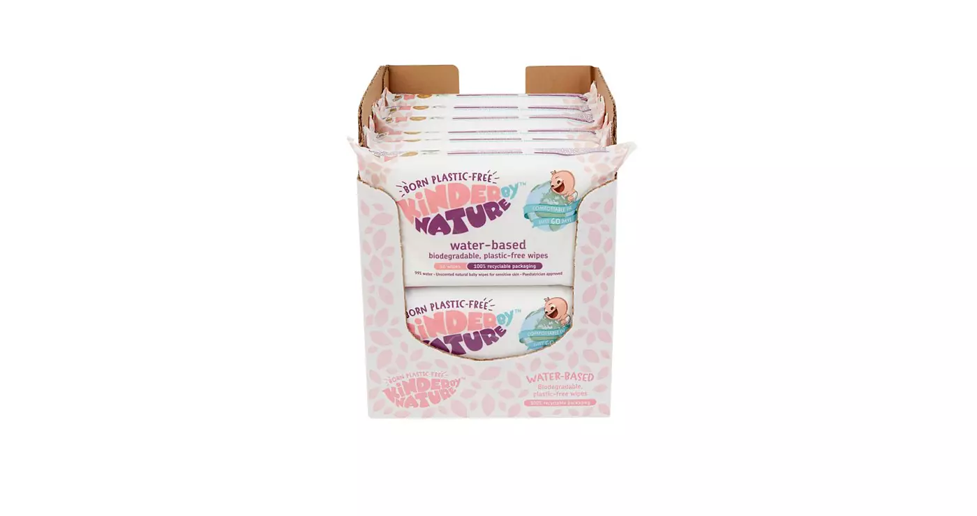 Детские влажные салфетки унисекс на водной основе Kinder by Nature - 672 шт. (12 упаковок по 56 салфеток)