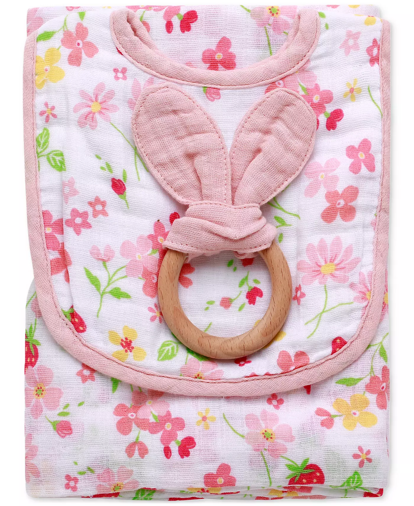 Little Me Baby Girls 3 предмета: нагрудник из муслина с цветочным узором, пеленка и кольцо