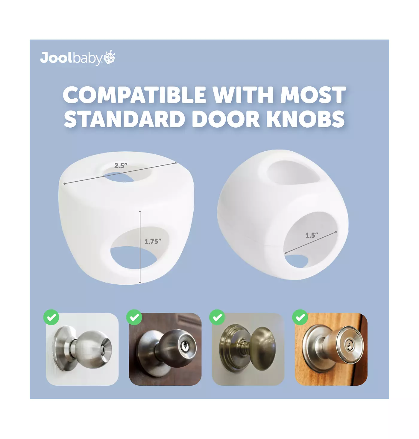 Накладки на дверные ручки для малышей Jool Baby, с защитой от детей, для безопасности сферических/круглых дверных ручек (4 шт. в упаковке)