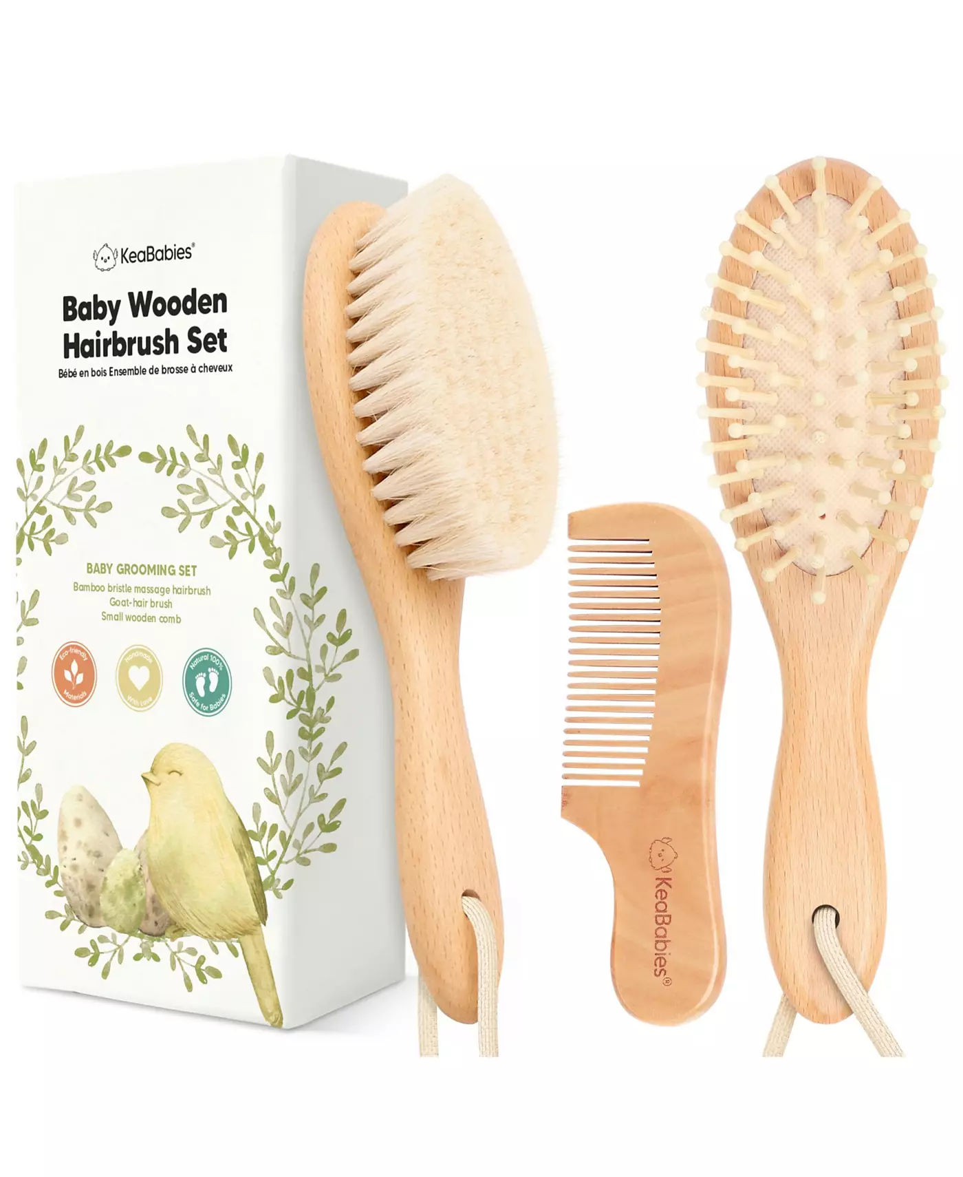 KeaBabies Baby Hair Brush and Comb Set, Овальный деревянный детский набор щеток для новорожденных, младенцев, набор для ухода за малышами