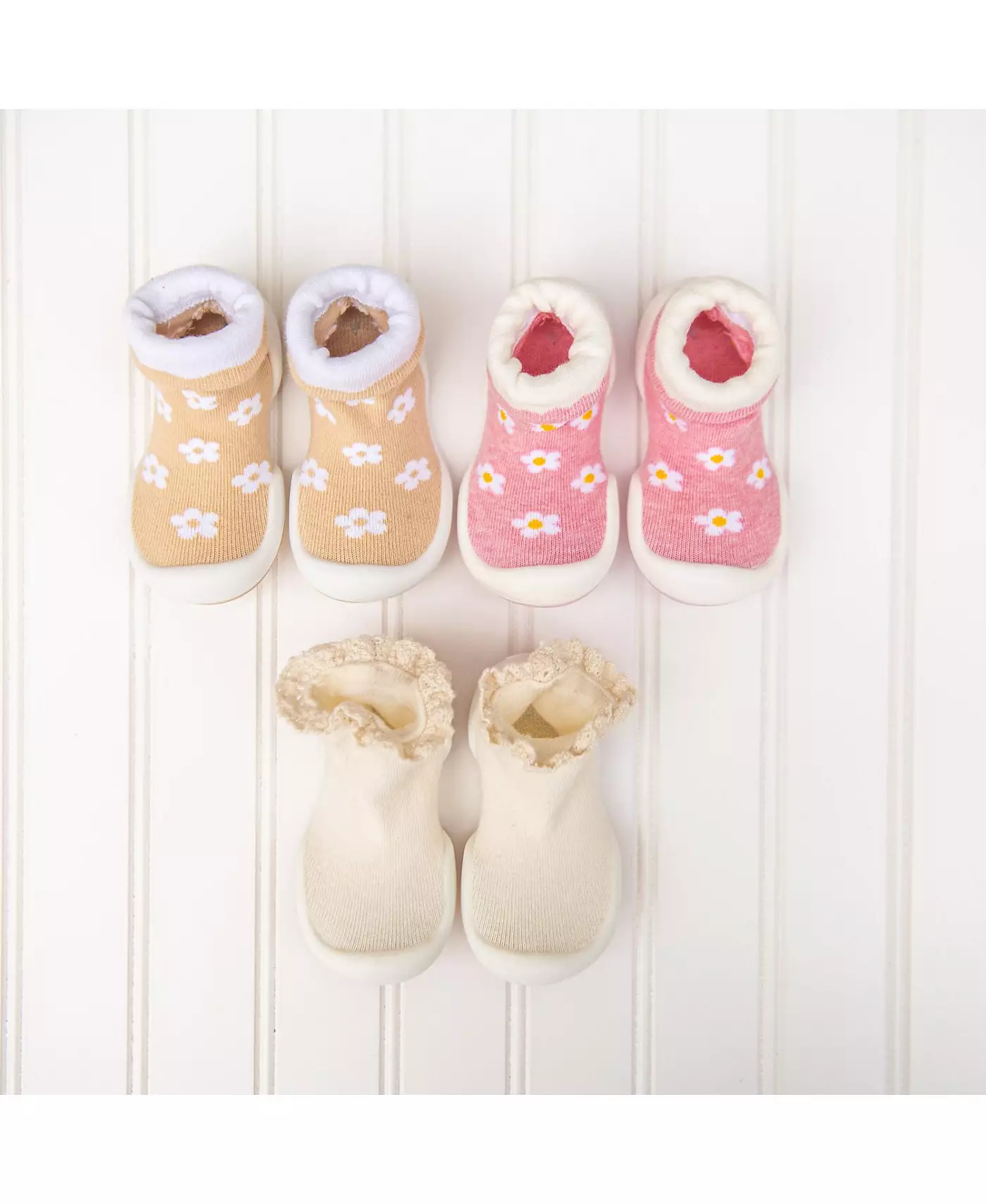 Komuello Носки для девочек, дышащие, моющиеся, нескользящие, с кружевной отделкой - кремово-белый
