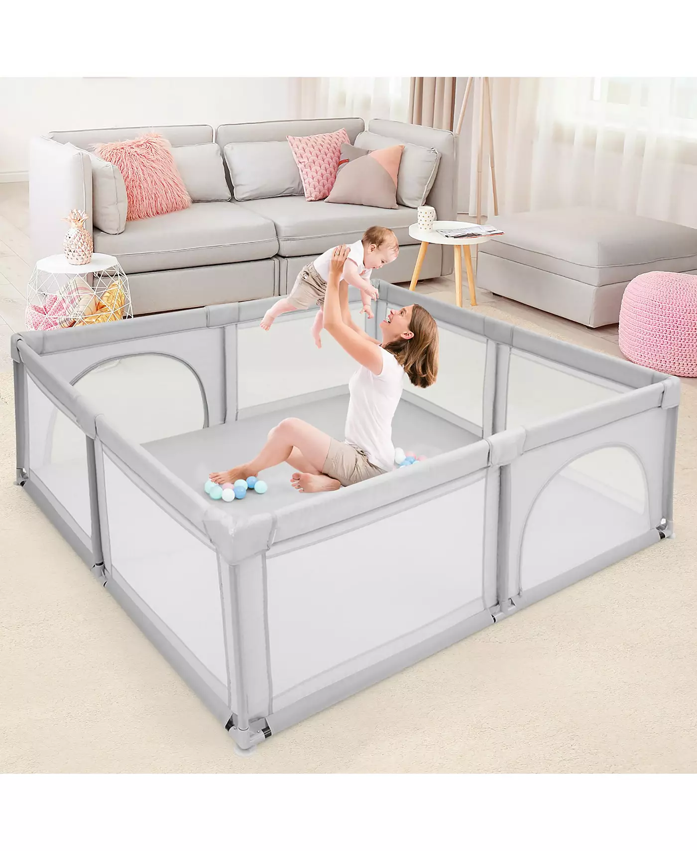Детский манеж Costway, большой безопасный игровой центр с 50 мячами Ocean Balls