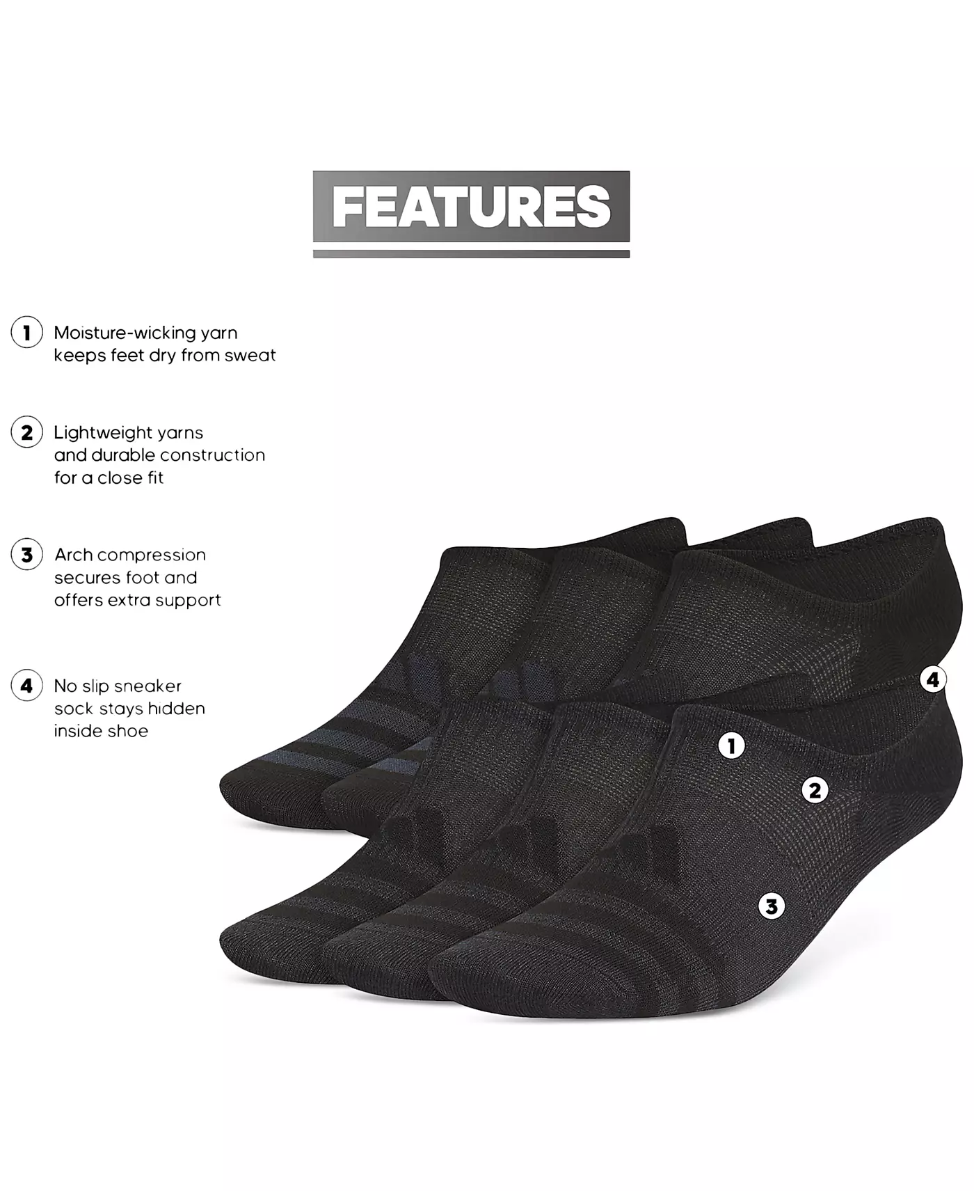 Мужские носки adidas Superlite 3.0 No-Show No-Slip - 6 упак.