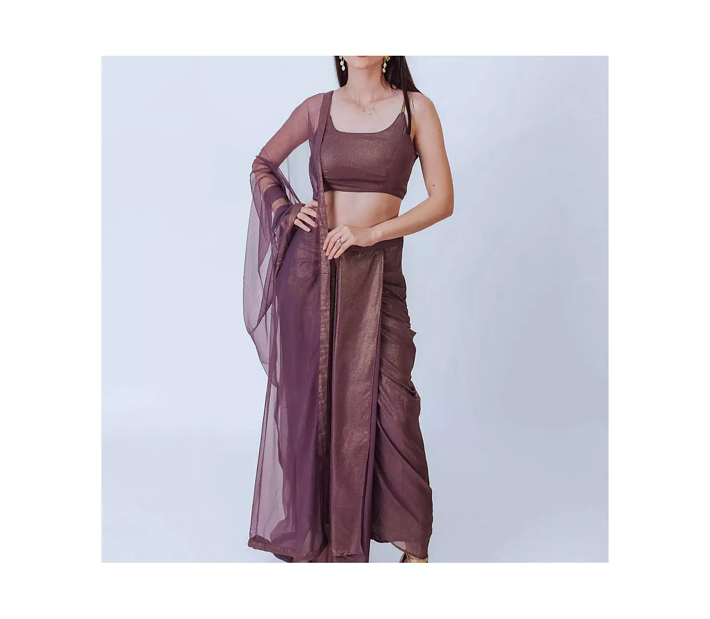 RAAS Женская фиолетовая блестящая плиссированная юбка и украшенный укороченный топ