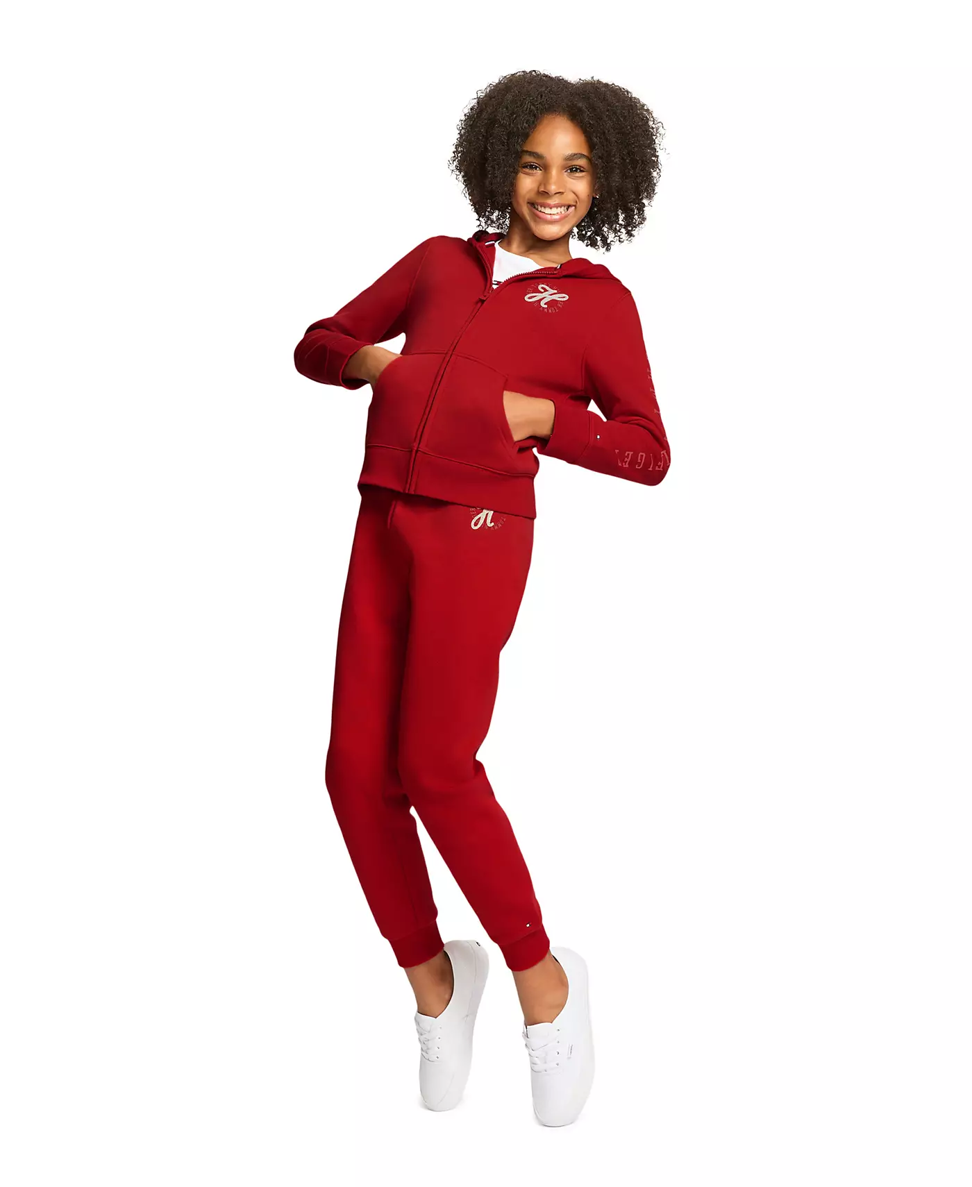 Флисовая толстовка с капюшоном на молнии и флисовые джоггеры Tommy Hilfiger для девочек