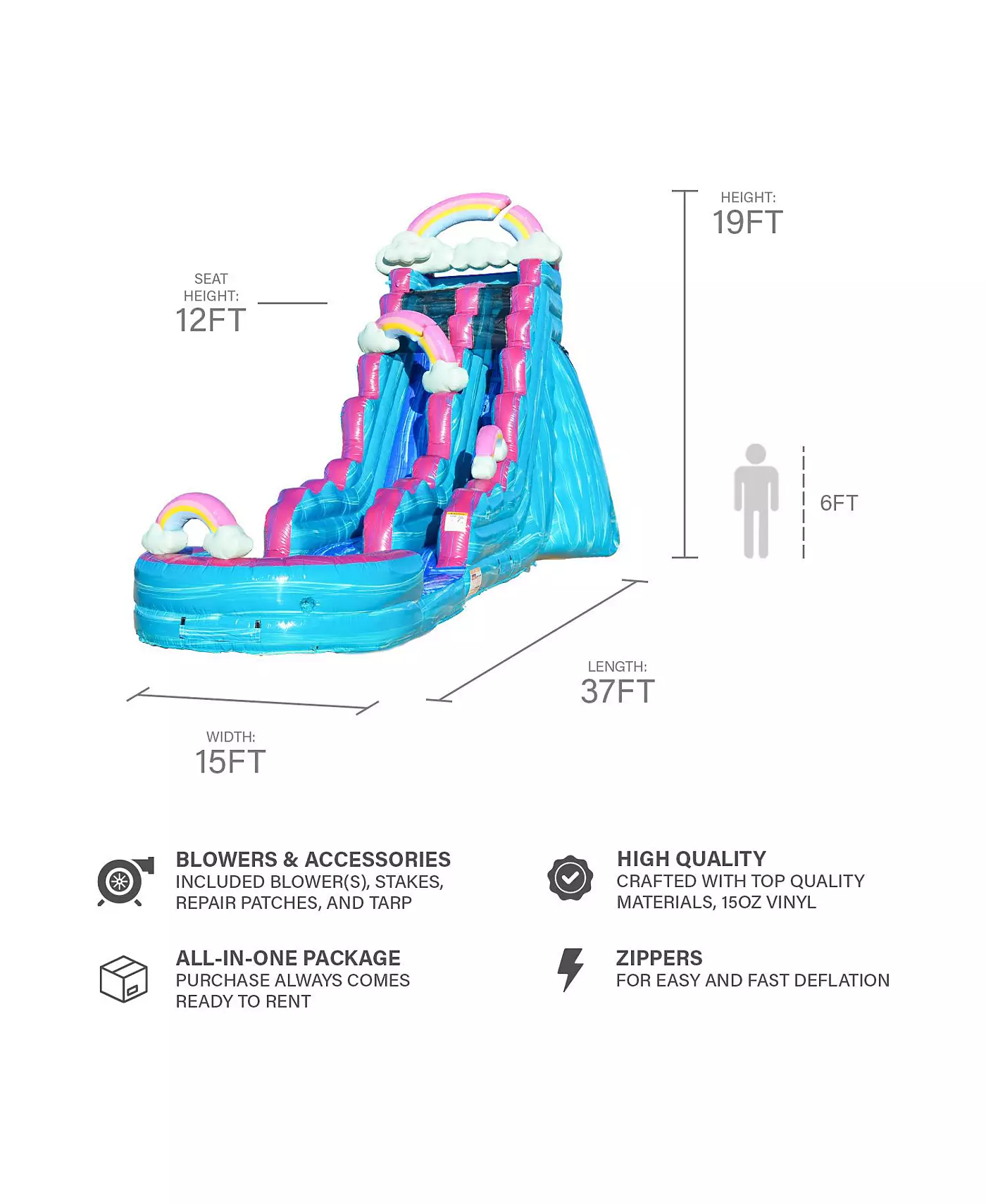Jumporange 19 Несовершенно Идеальный Водный Слайд коммерческого класса со съемным глубоким бассейном для детей и взрослых (с нагнетателем), для использования на открытом воздухе и в помещении, для влажного и сухого использования, высокая надувная водная г