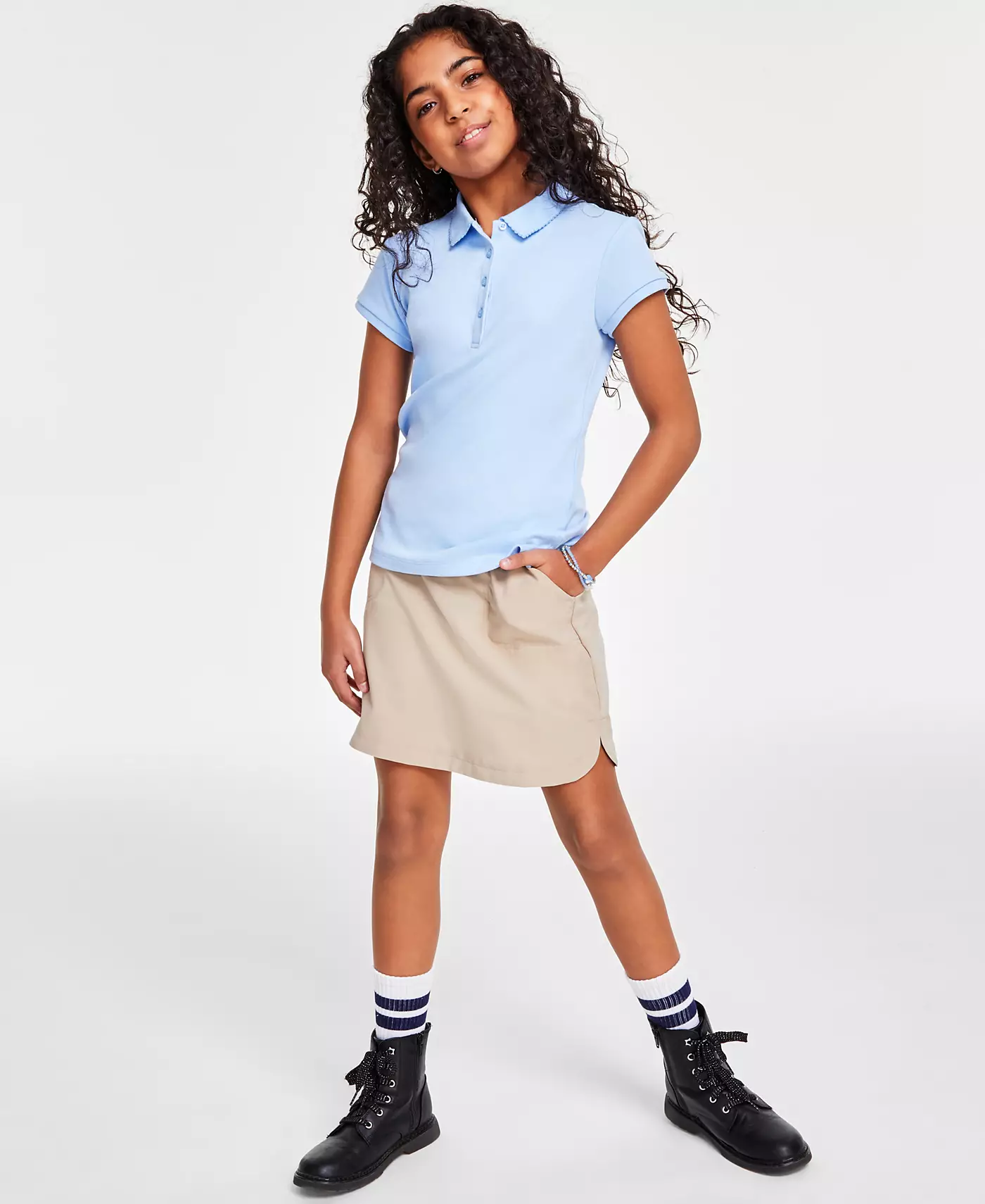 Nautica Big Girls Uniform с коротким рукавом, рубашка-поло Interlock и шорты для скутера Performance
