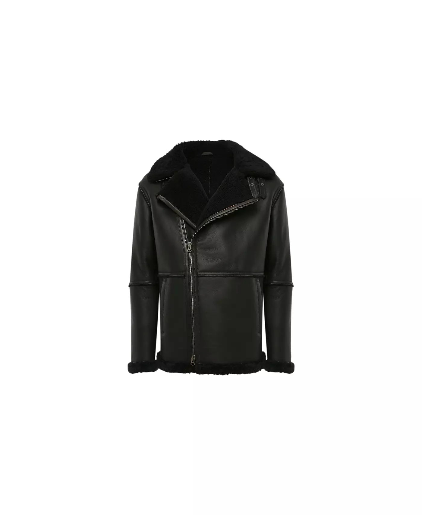 Мужская куртка Furniq UK Fashion из натуральной кожи, шерсть, черная