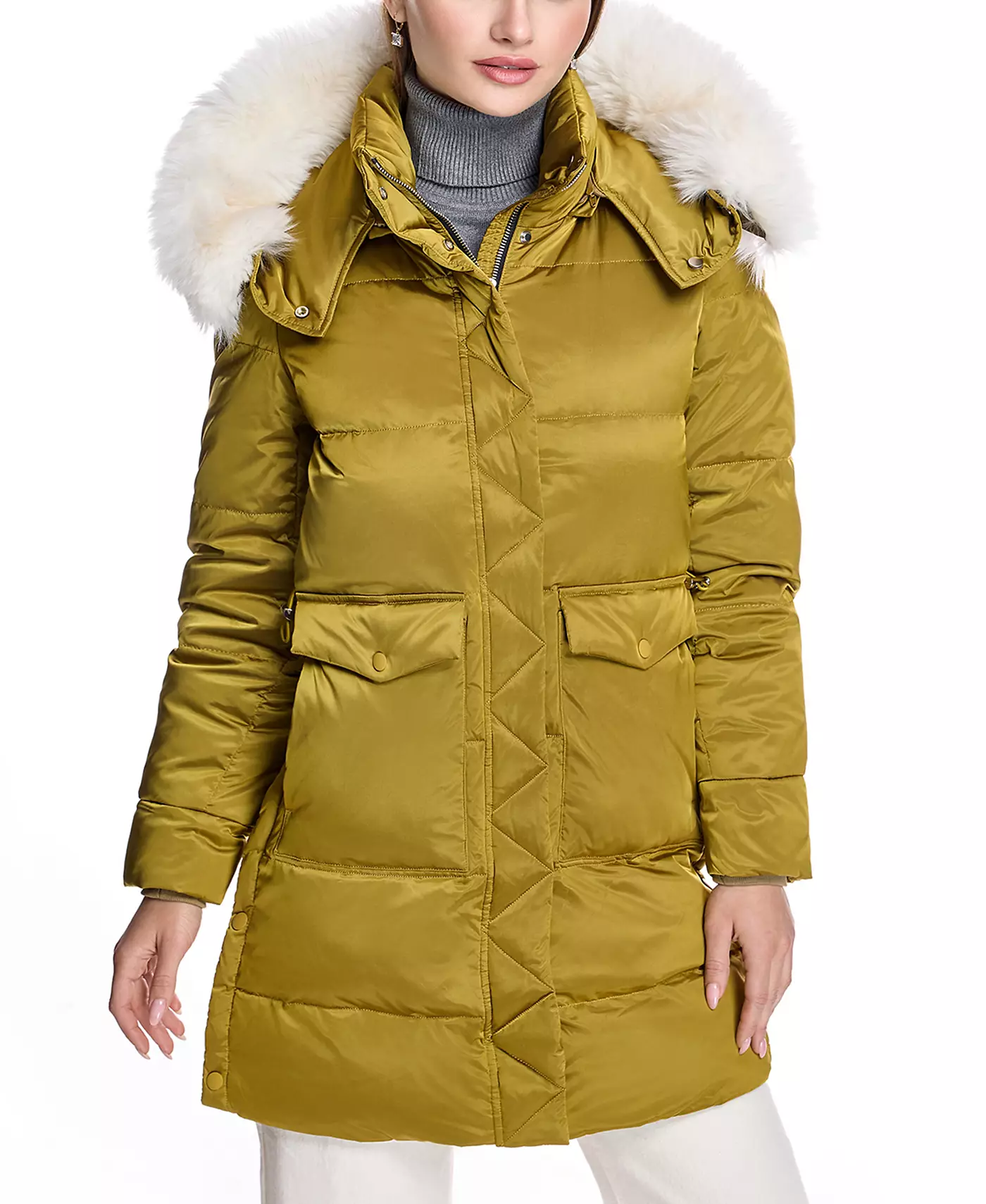 Женское стеганое пальто Julia & Stella By Maximilian с отделкой из овчины