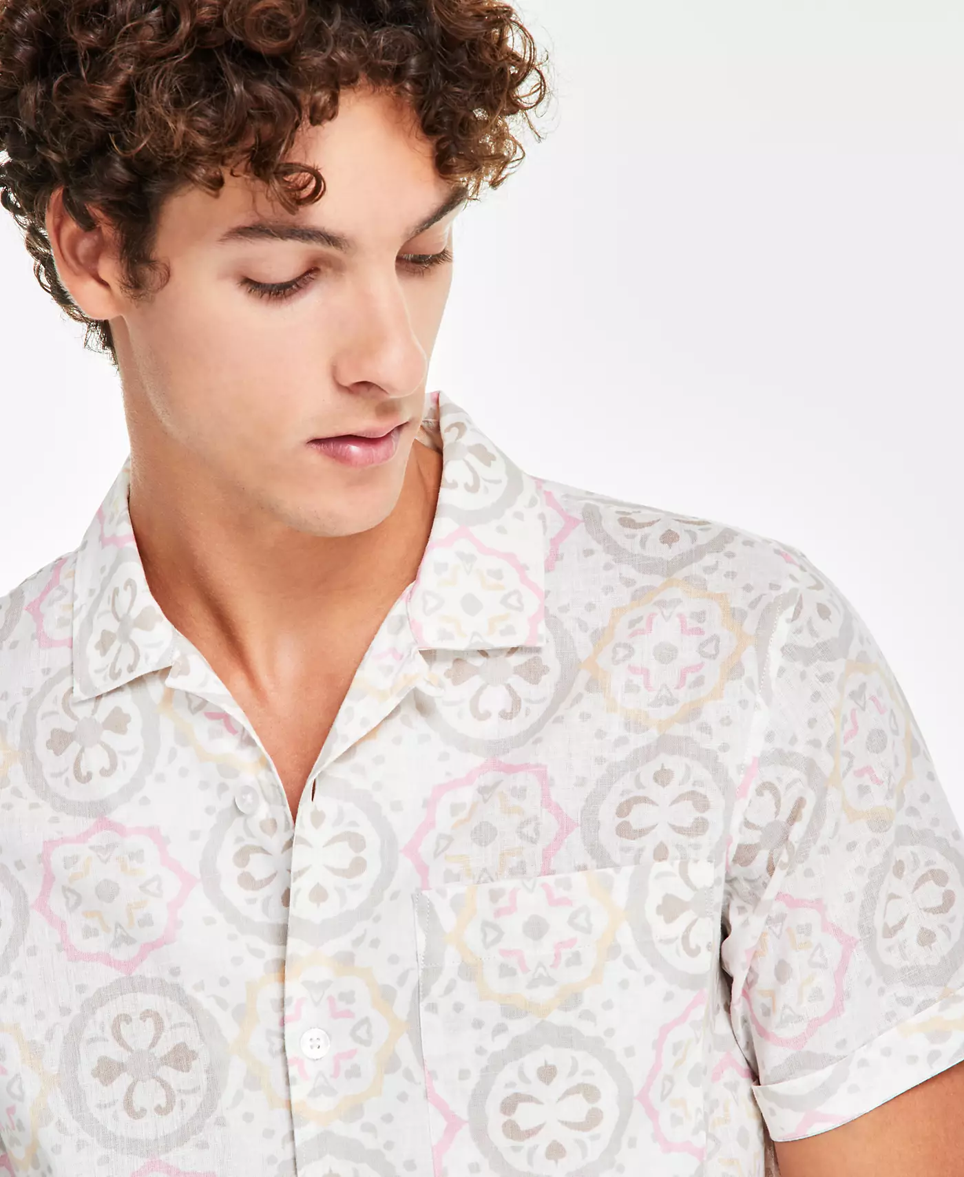 Мужская рубашка Sun + Stone Becker Regular-Fit Medallion-Print Camp на пуговицах из льняной смеси, созданная для Macy's