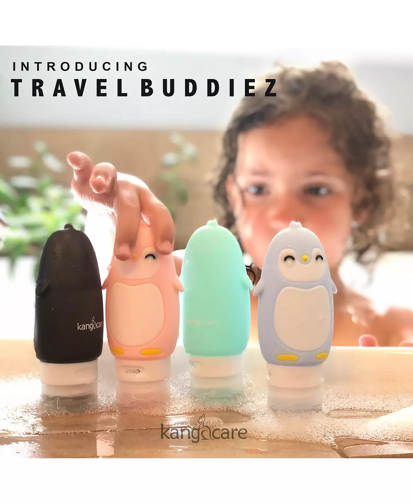 Kanga Care Travel Buddiez - Penguin Family (4 шт.) Разноцветные силиконовые многоразовые бутылочки на 3 унции