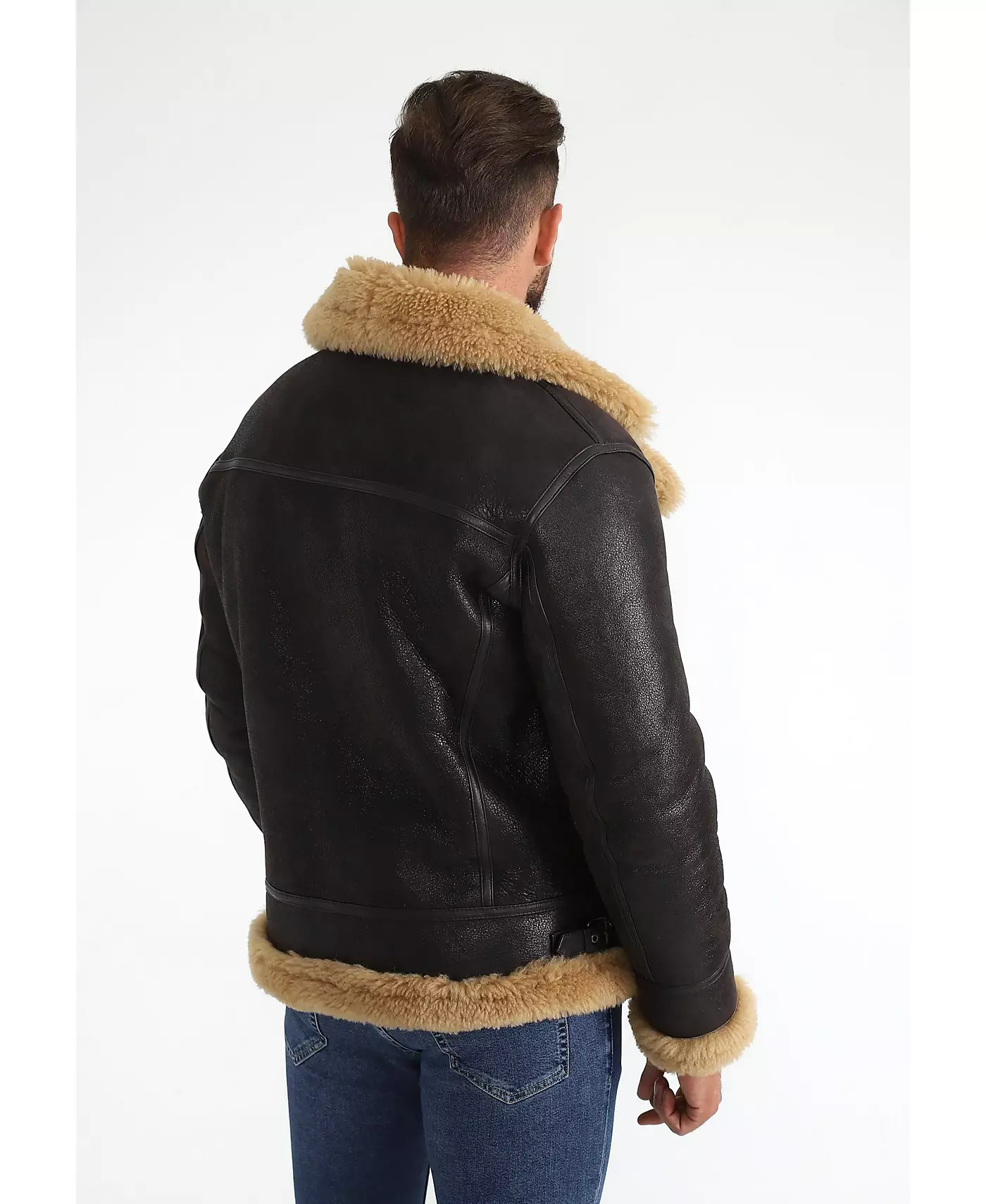 Мужская куртка Furniq UK Shearling Biker Jacket, винтажный коричневый с рыжей вьющейся шерстью