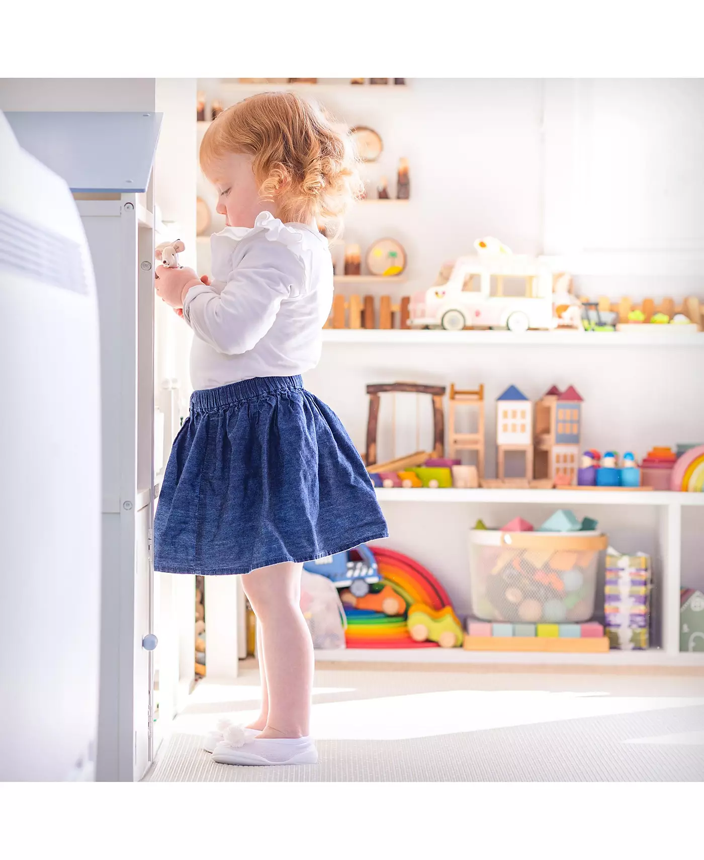 Komuello Детские дышащие моющиеся нескользящие носки для девочек на плоской подошве - Цветок-помпон белый