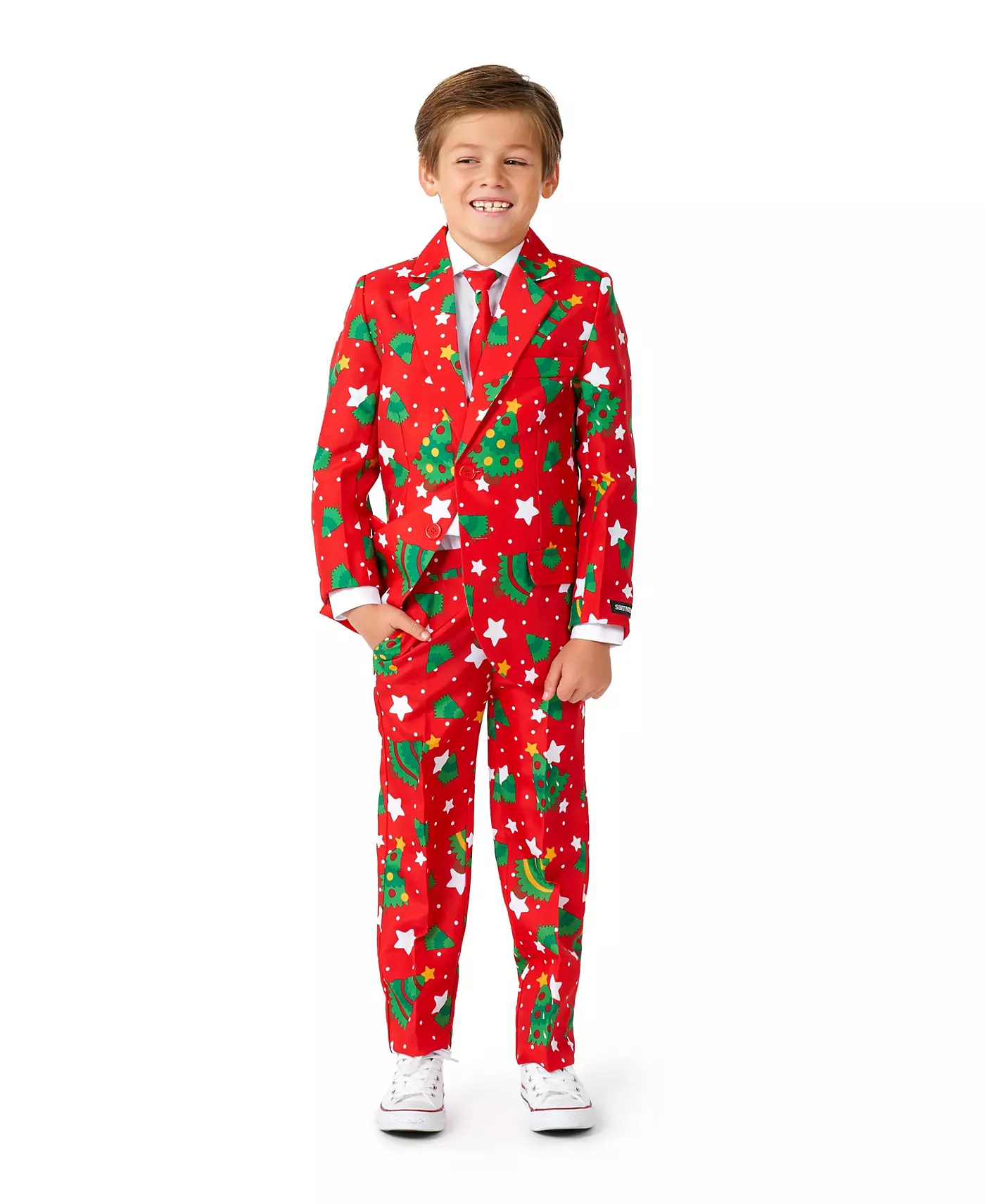 Костюм Suitmeister для маленьких мальчиков с рождественскими елками и звездами, застегивающийся на пуговицы, включающий блейзер, брюки и галстук-застежку