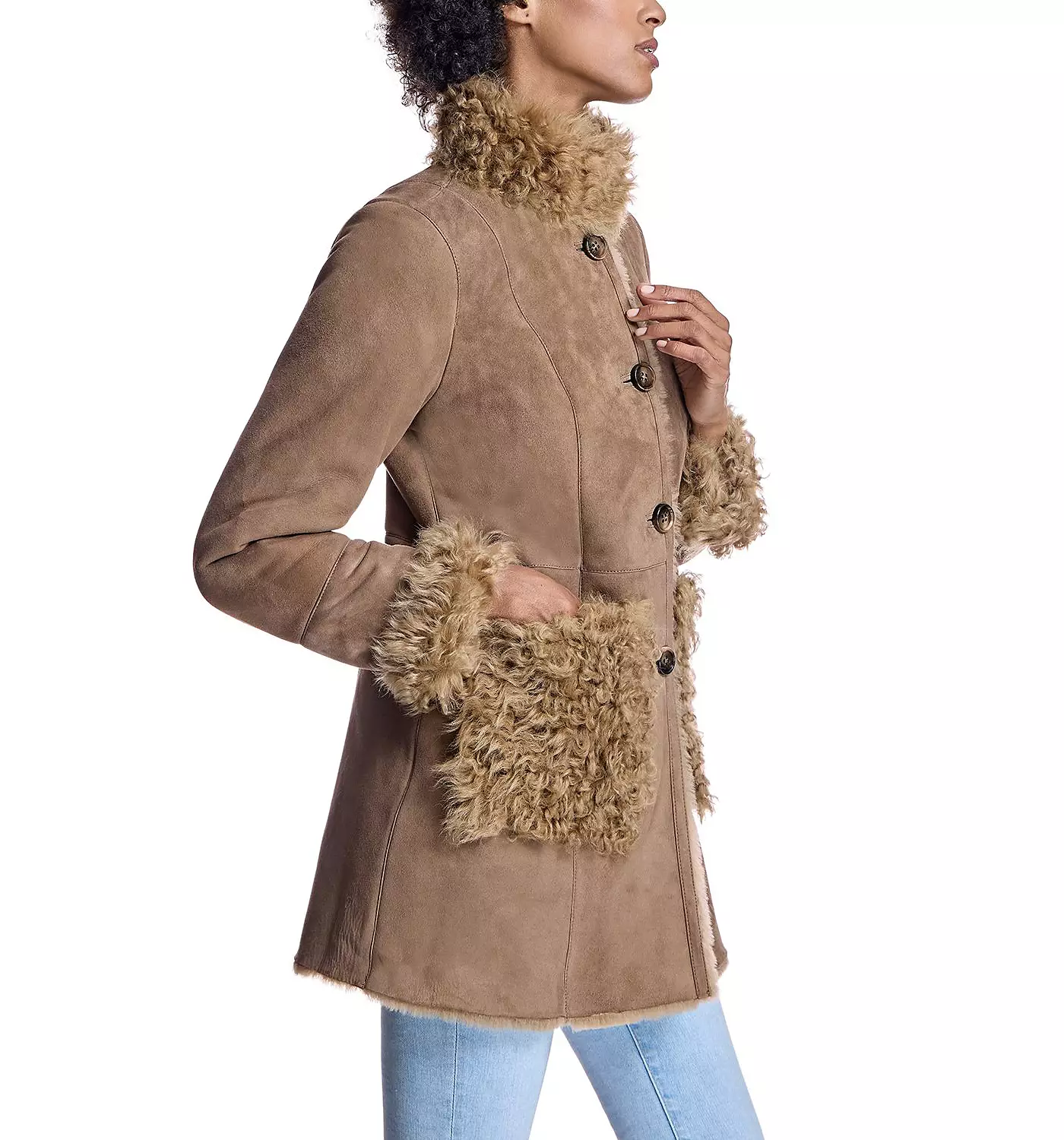 Женская шуба Julia & Stella By Maximilian из овчины с отделкой из кудрявого ягненка