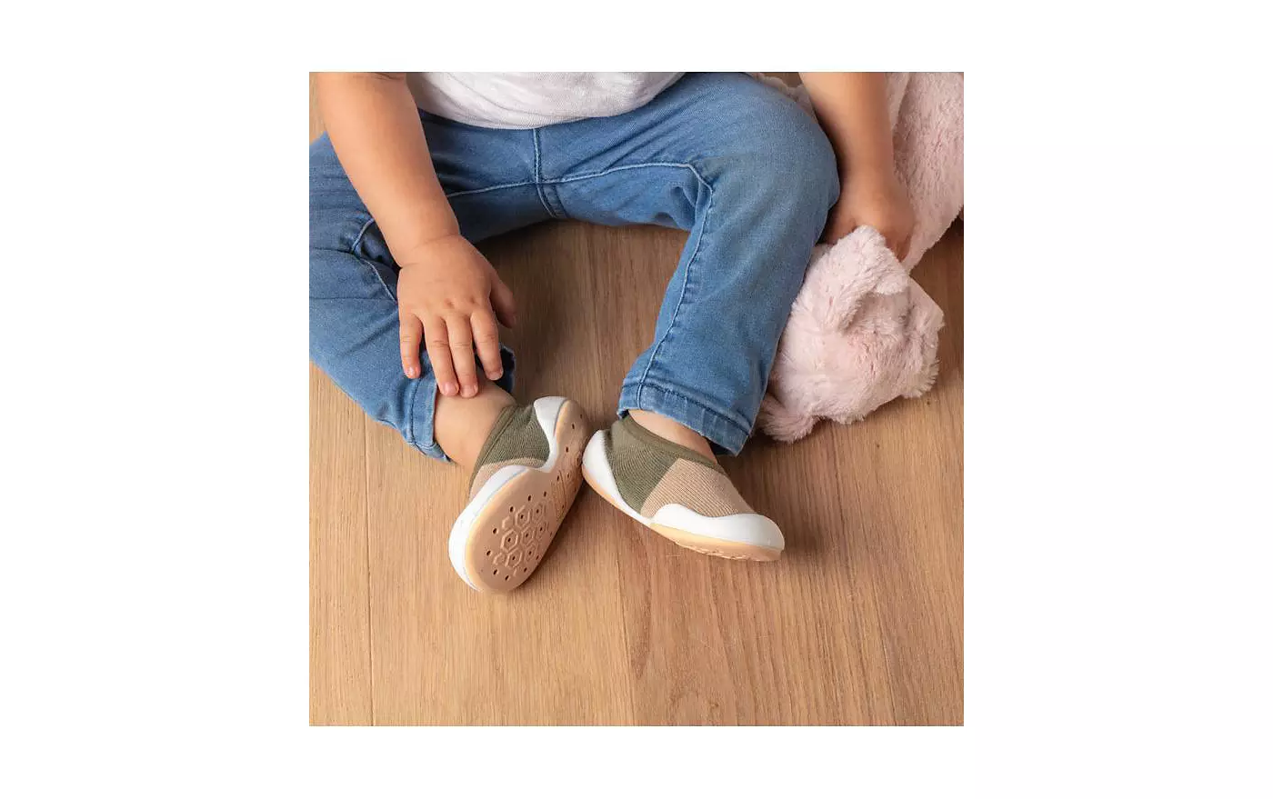 Komuello Младенческая Девочки Мальчик Дышащие Моющиеся Нескользящие Носки Туфли Плоские Цветные Блоки Оливковый